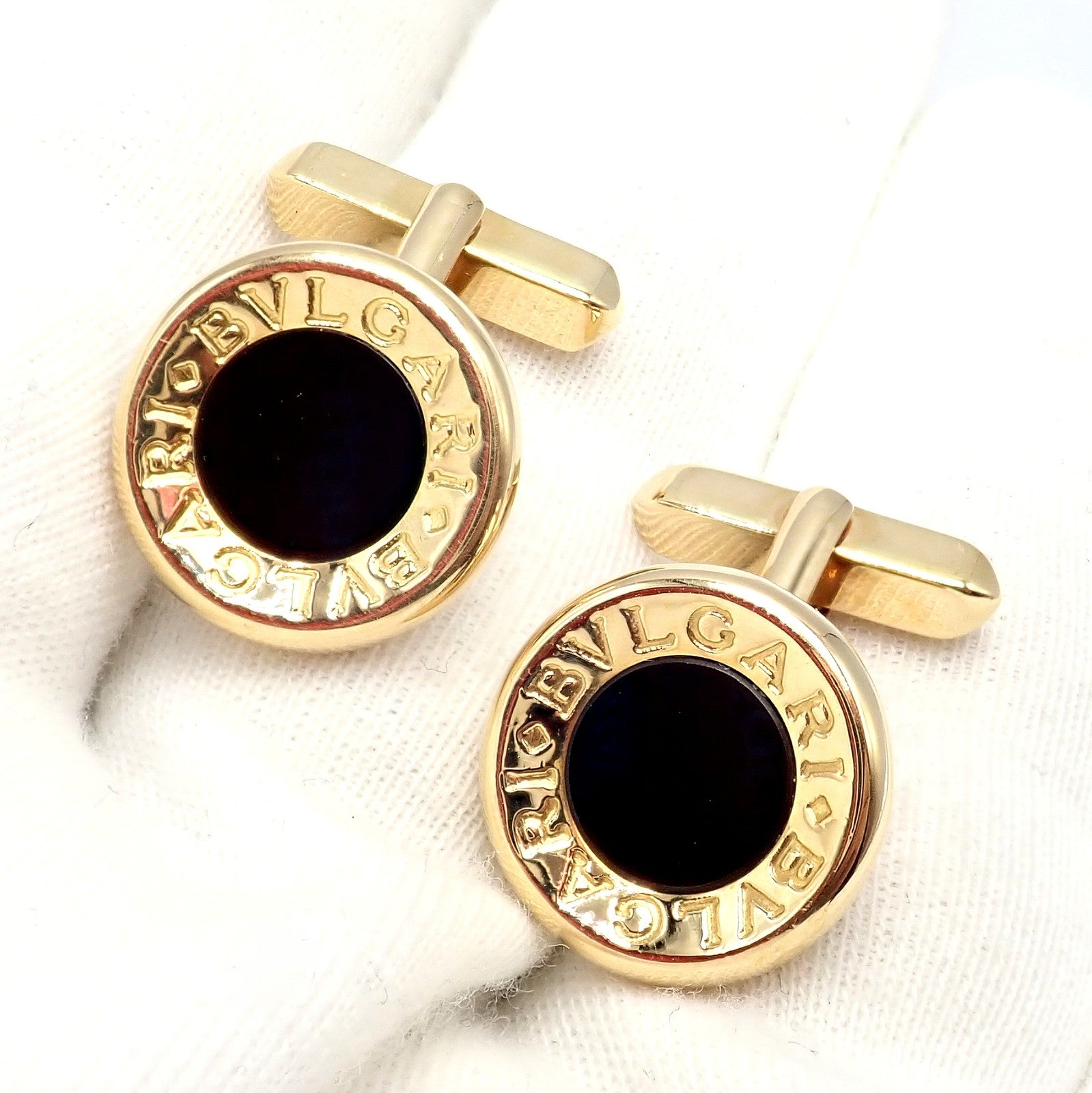 Bulgari Jewelry & Watches:Men's Jewelry:Cufflinks Authentic! Bulgari Bvlgari 18k Yellow Gold Black Onyx Large Cufflinks