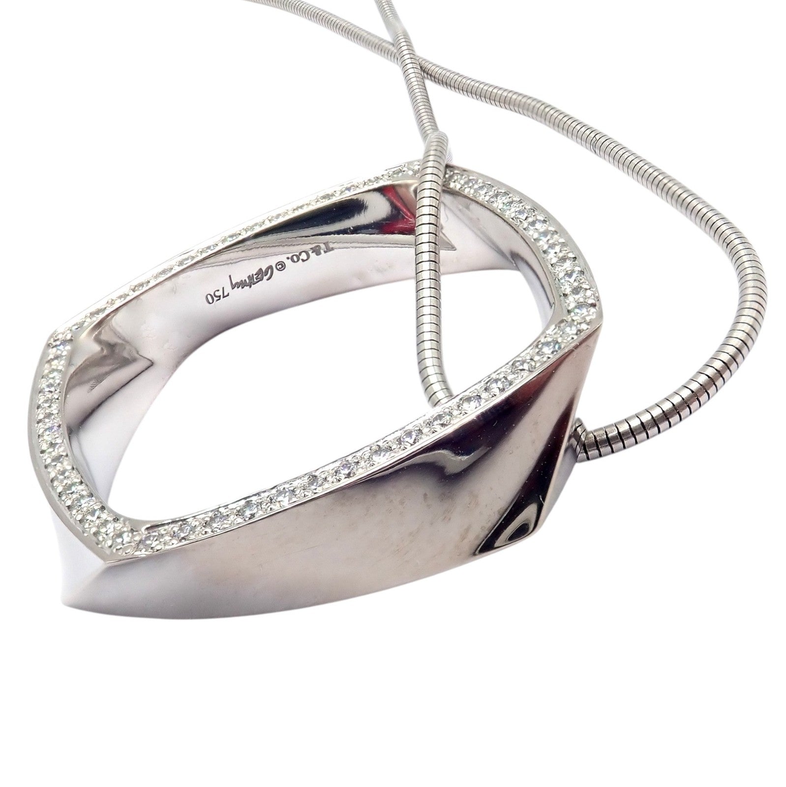 Tiffany & Co. Jewelry & Watches:Fine Jewelry:Necklaces & Pendants Authentic Tiffany & Co 18k White Gold Frank Gehry Diamond Torque Square Necklace