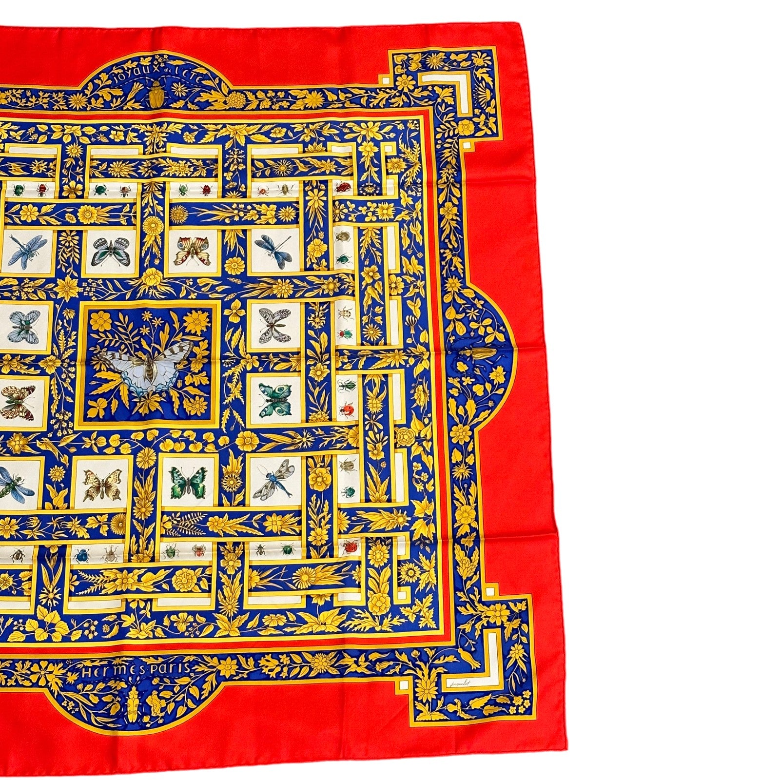 Hermes Clothing, Shoes & Accessories:Women:Women's Accessories:Scarves & Wraps Hermes Carre Joyaux de L'ete Jacquelot 90cm Red Blue Insect Silk Scarf