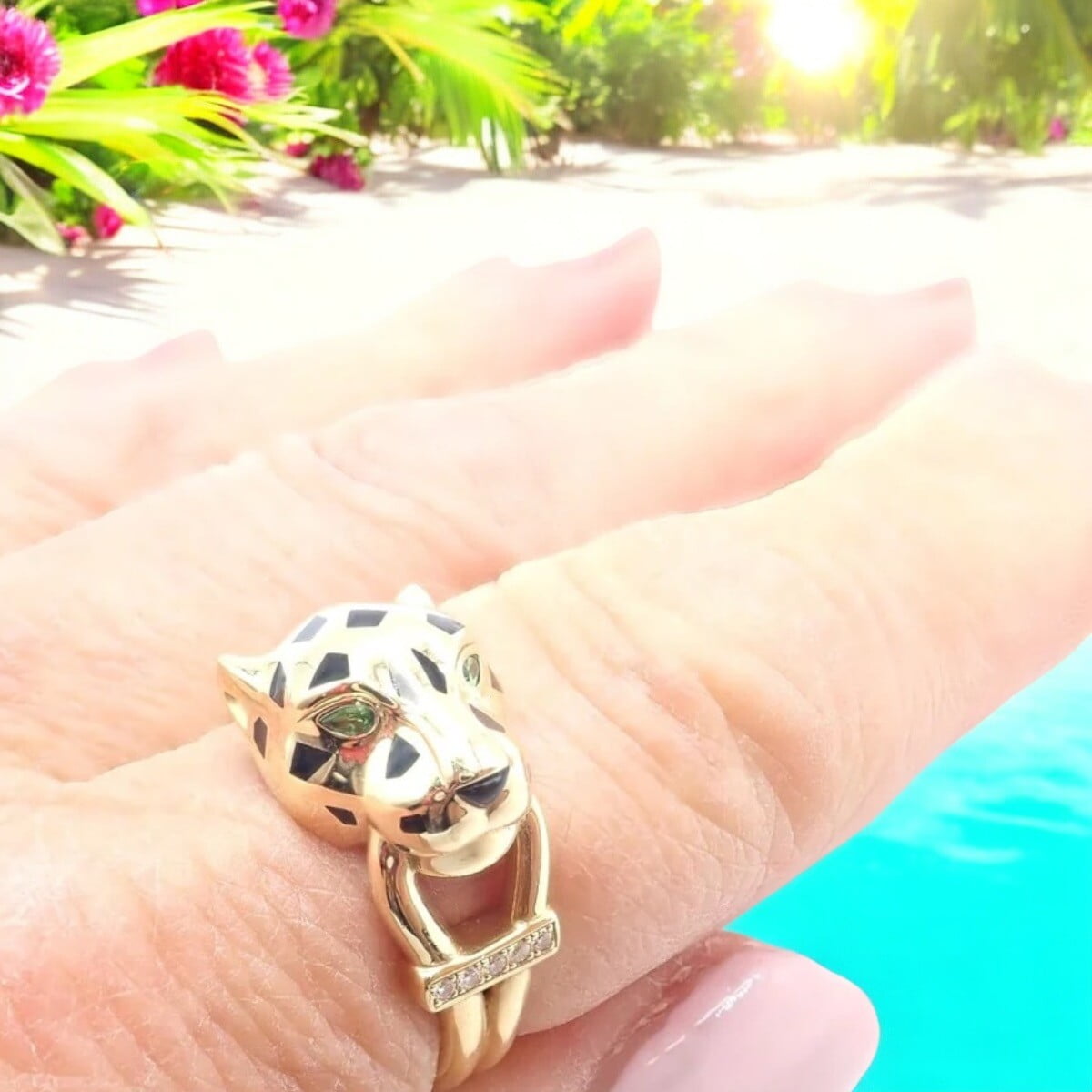 Cartier Jewelry & Watches:Fine Jewelry:Rings Authentic! Cartier Panther Panthere 18k Gold Diamond Lacquer Tsavorite Ring Cert
