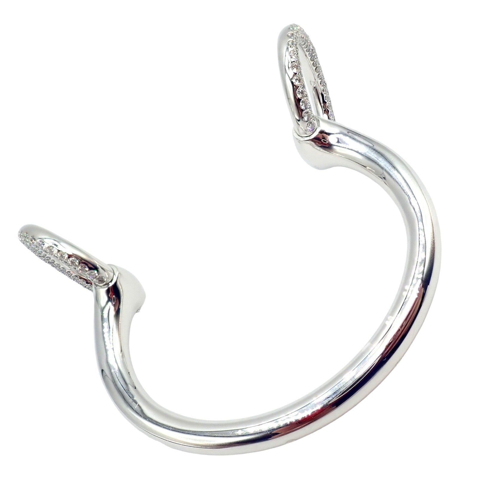Authentic! Hermes Nausicaa 18K White Gold Diamond Horsebit Cuff Bangle Bracelet | Fortrove