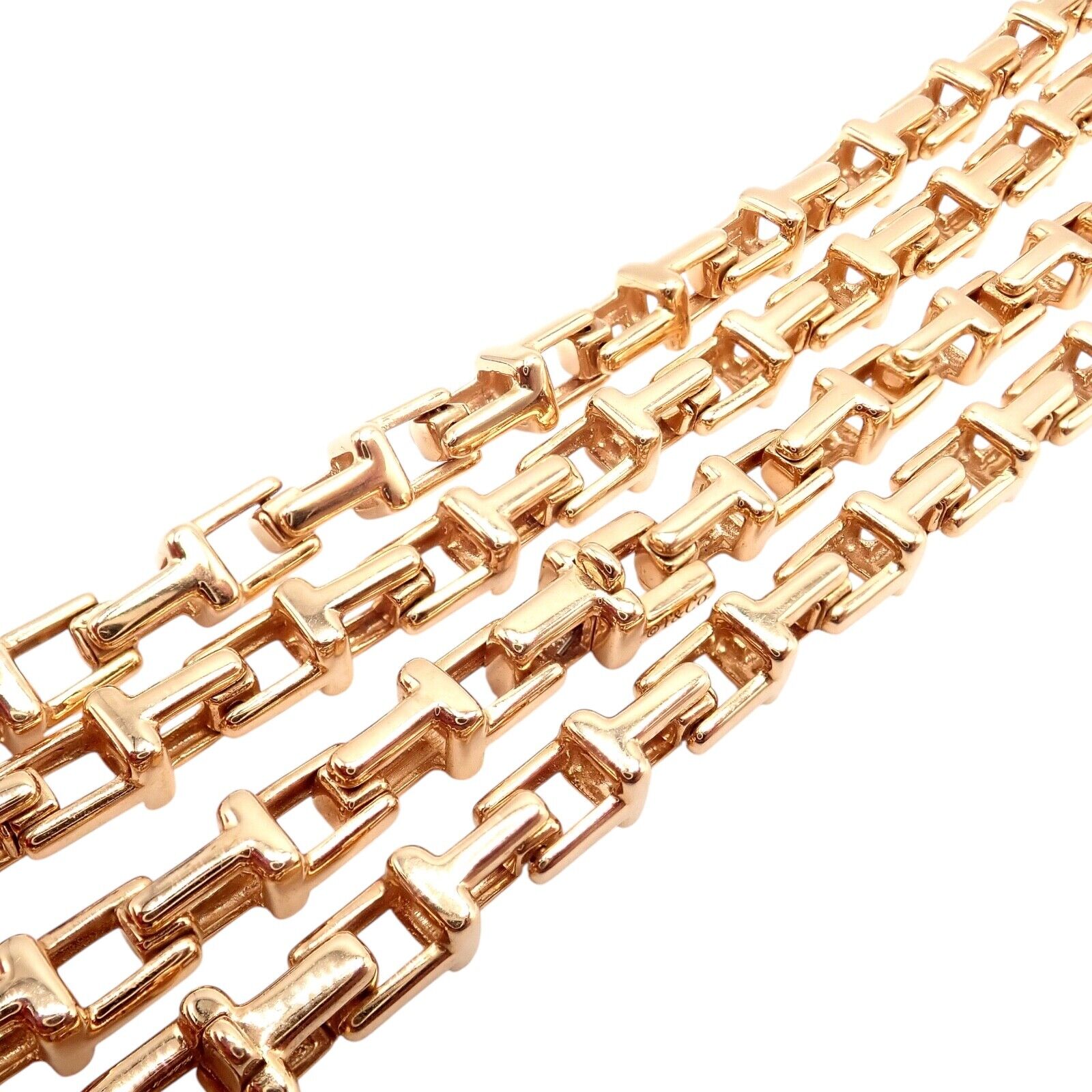 Authentic! Tiffany & Co 18k Rose Gold T Chain Link Long Necklace 20.5" | Fortrove