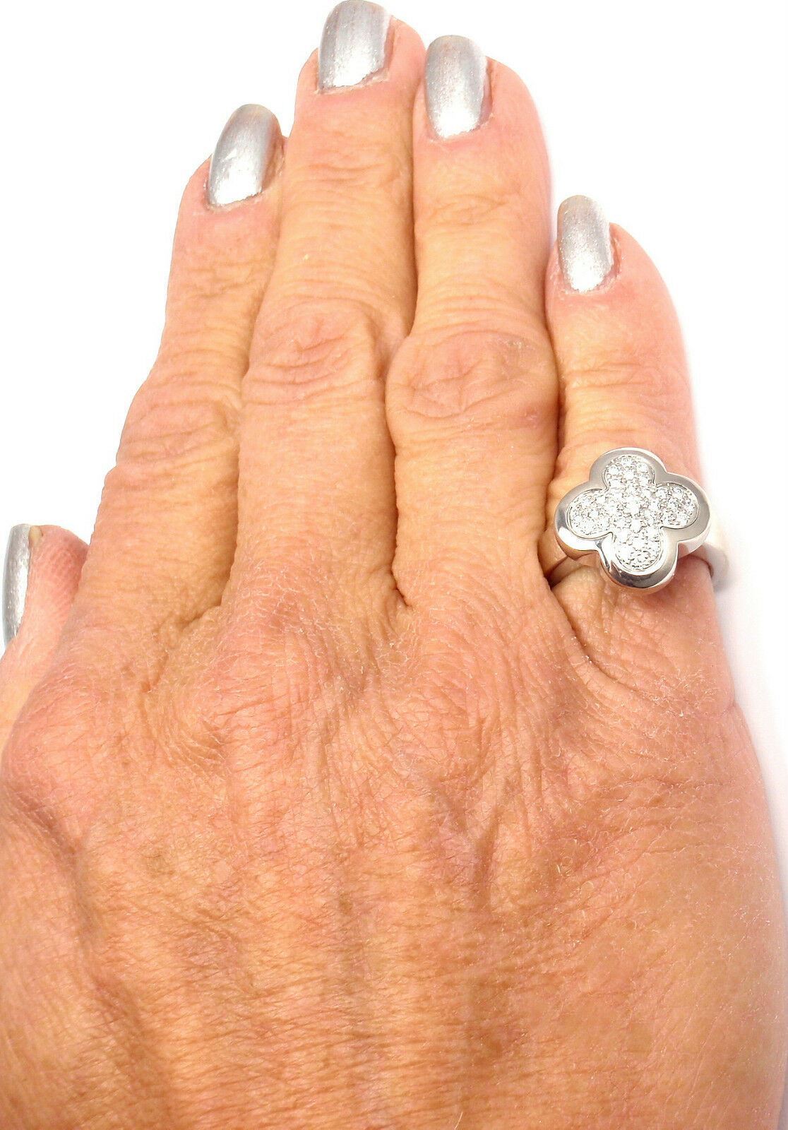Authentic! VAN CLEEF & ARPELS VCA 18k White Gold Diamond Pure Alhambra Ring | Fortrove