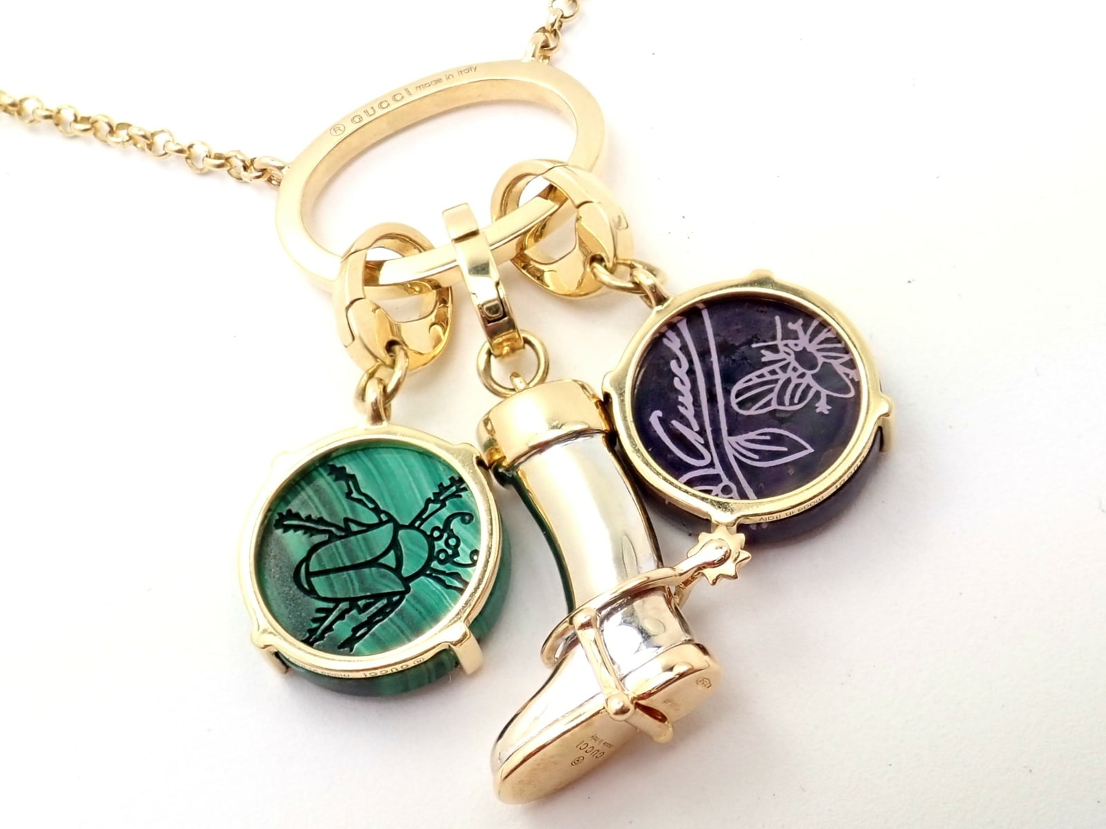 Gucci Jewelry & Watches:Fine Jewelry:Necklaces & Pendants Rare! Authentic Gucci 18k Yellow White Gold Riding Boot + Beetle Charm Necklace