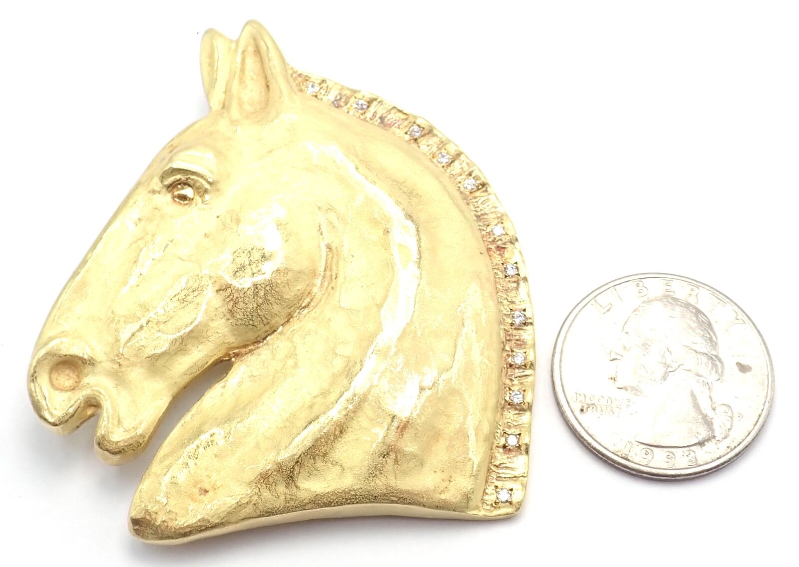 Rare Vintage Hermes Paris 18k Solid Yellow Gold Diamond Horse Extra Large Brooch | Fortrove