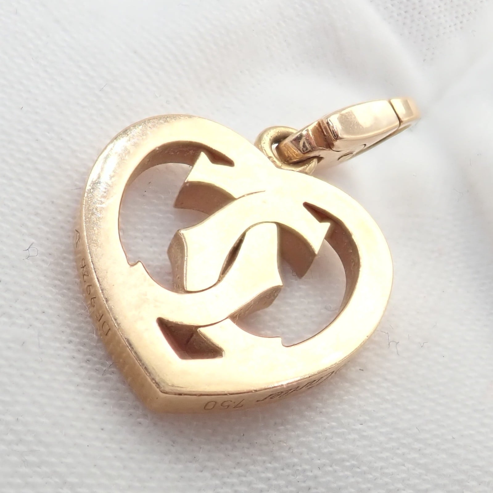 Authentic! Cartier 18k Rose Gold Double C Logo Heart Charm Pendant