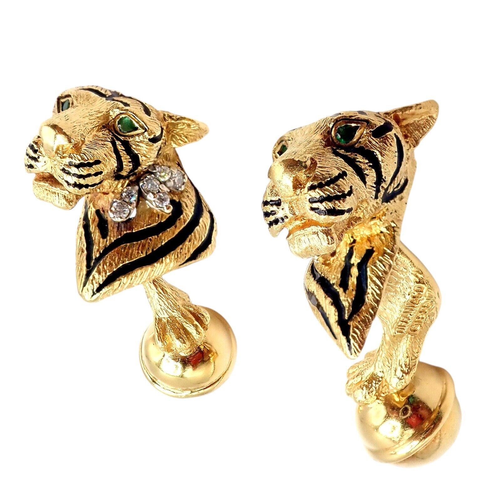 Rare! Tiffany & Co. 18k Yellow Gold Diamond Bengal Tiger Germany 1989 Cufflinks | Fortrove