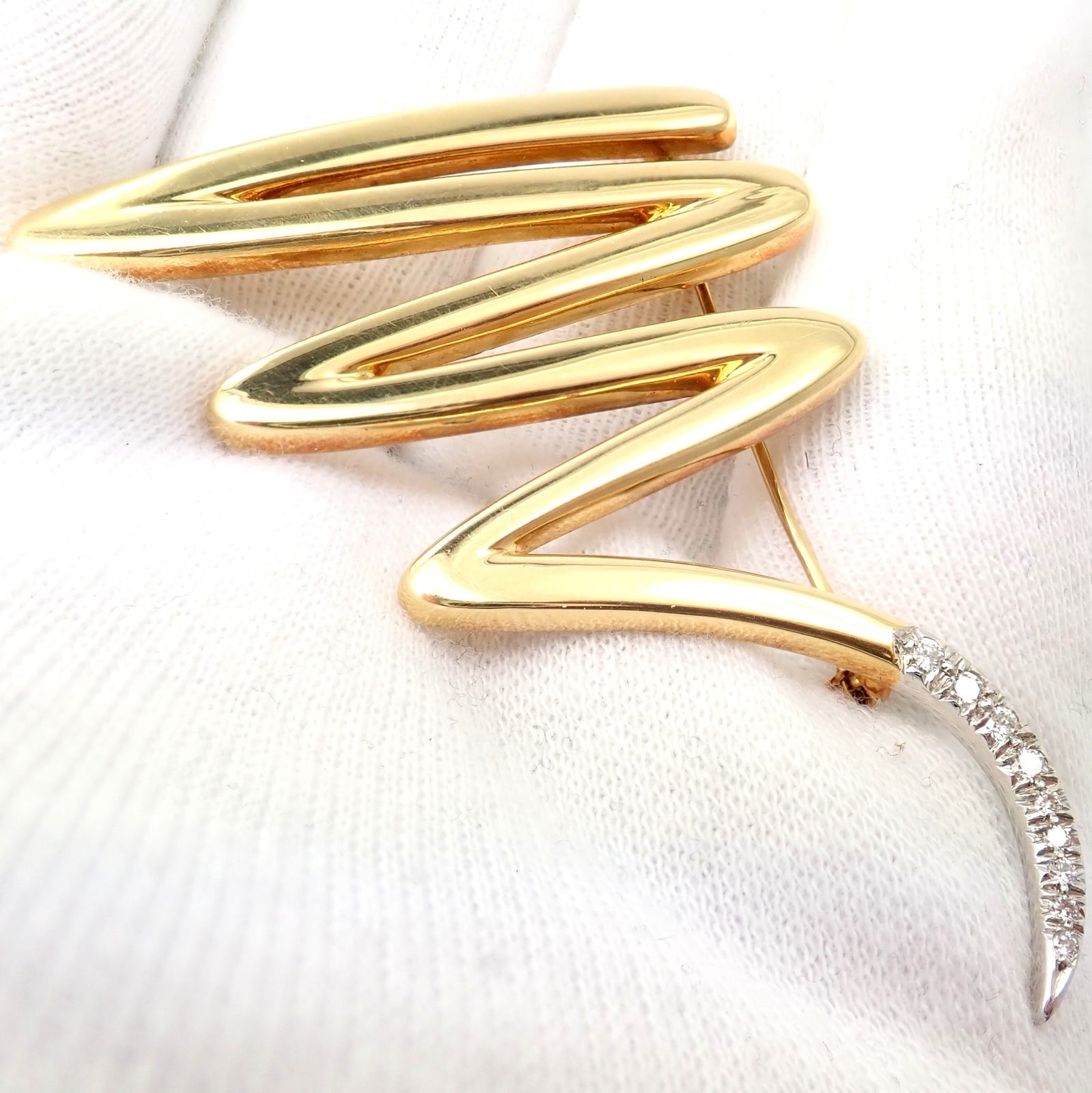 Tiffany & Co 18k Yellow Gold Platinum Picasso Diamond Large Squiggle Pin Brooch | Fortrove