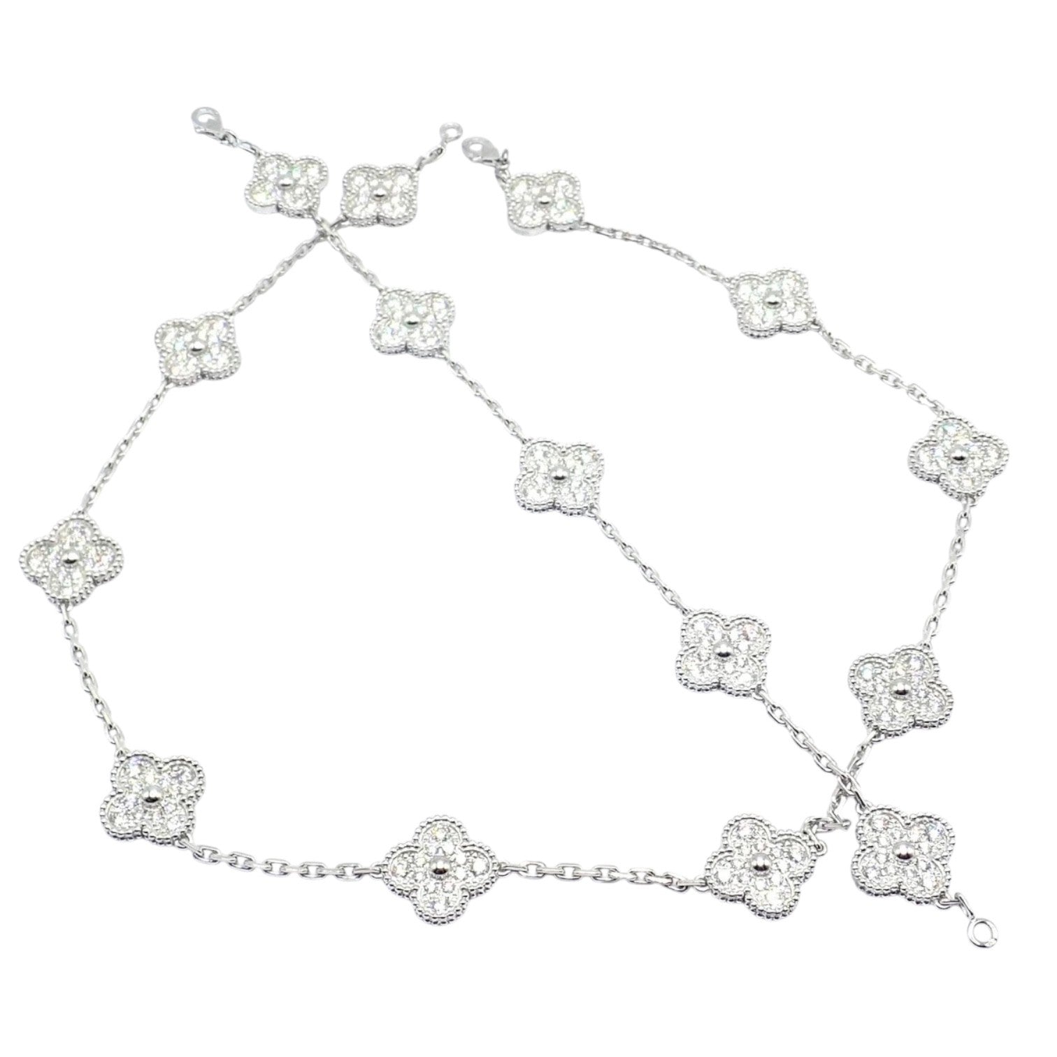 Van Cleef & Arpels 18k Gold Vintage Alhambra Diamond Necklace Bracelet Set Cert. | Fortrove
