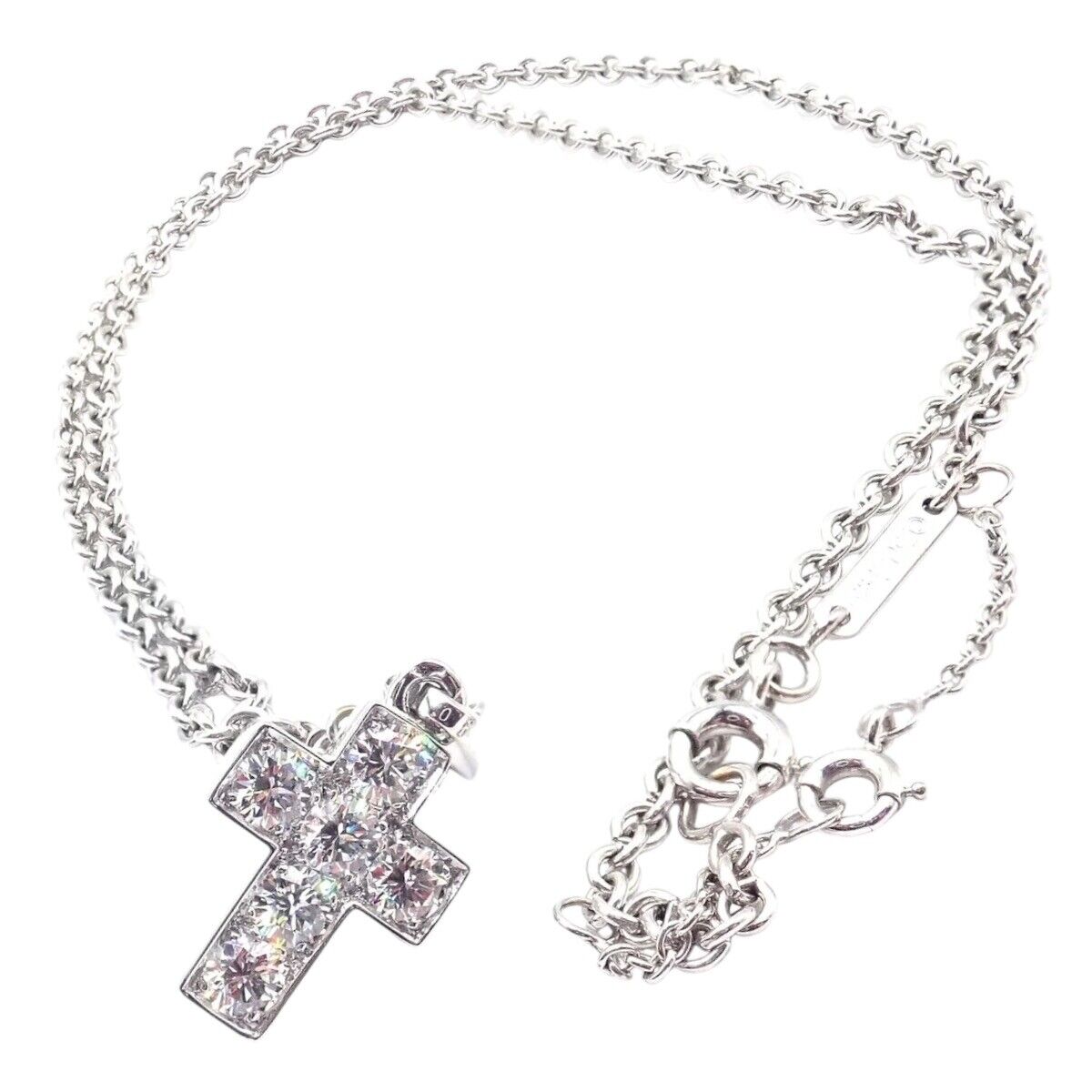 Authentic! Cartier 18k White Gold Diamond Cross Pendant Chain Necklace | Fortrove