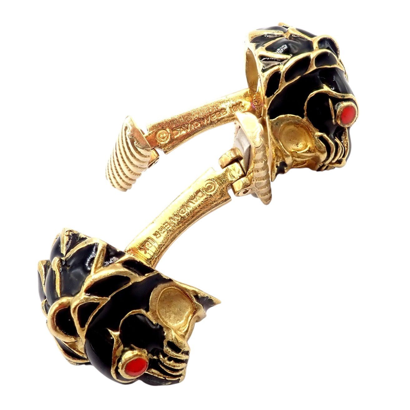 Vintage! David Webb 18k Yellow Gold Black Enamel Lion Cufflinks | Fortrove