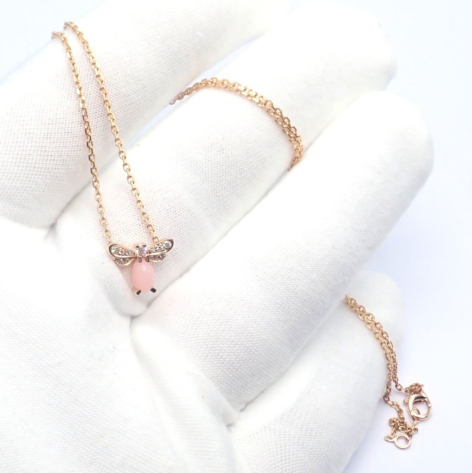 Authentic! Chaumet 18k Rose Gold Attrape Moi Diamond Pink Opal Necklace | Fortrove
