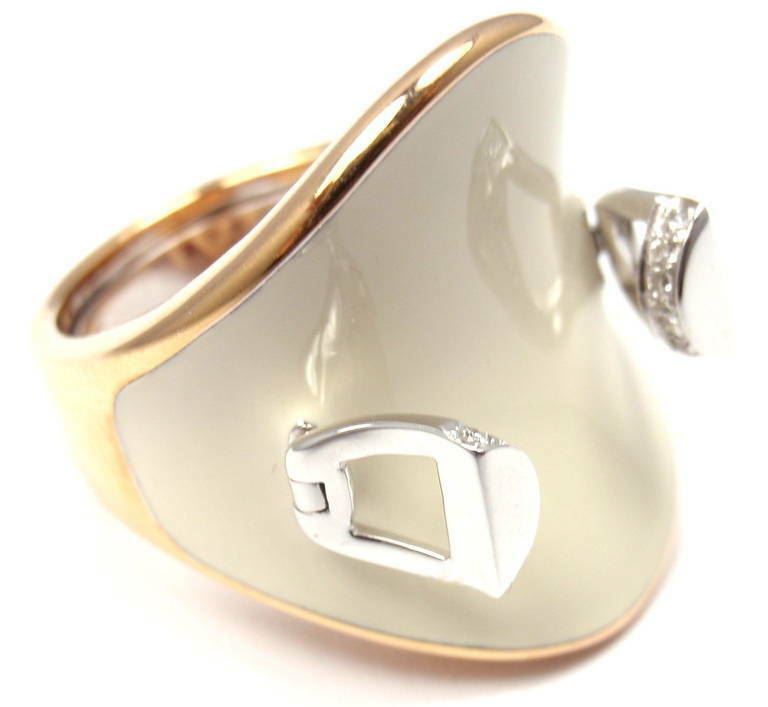Authentic! Roberto Coin Saddle Stirrup 18k Rose Gold Diamond Enamel Ring | Fortrove