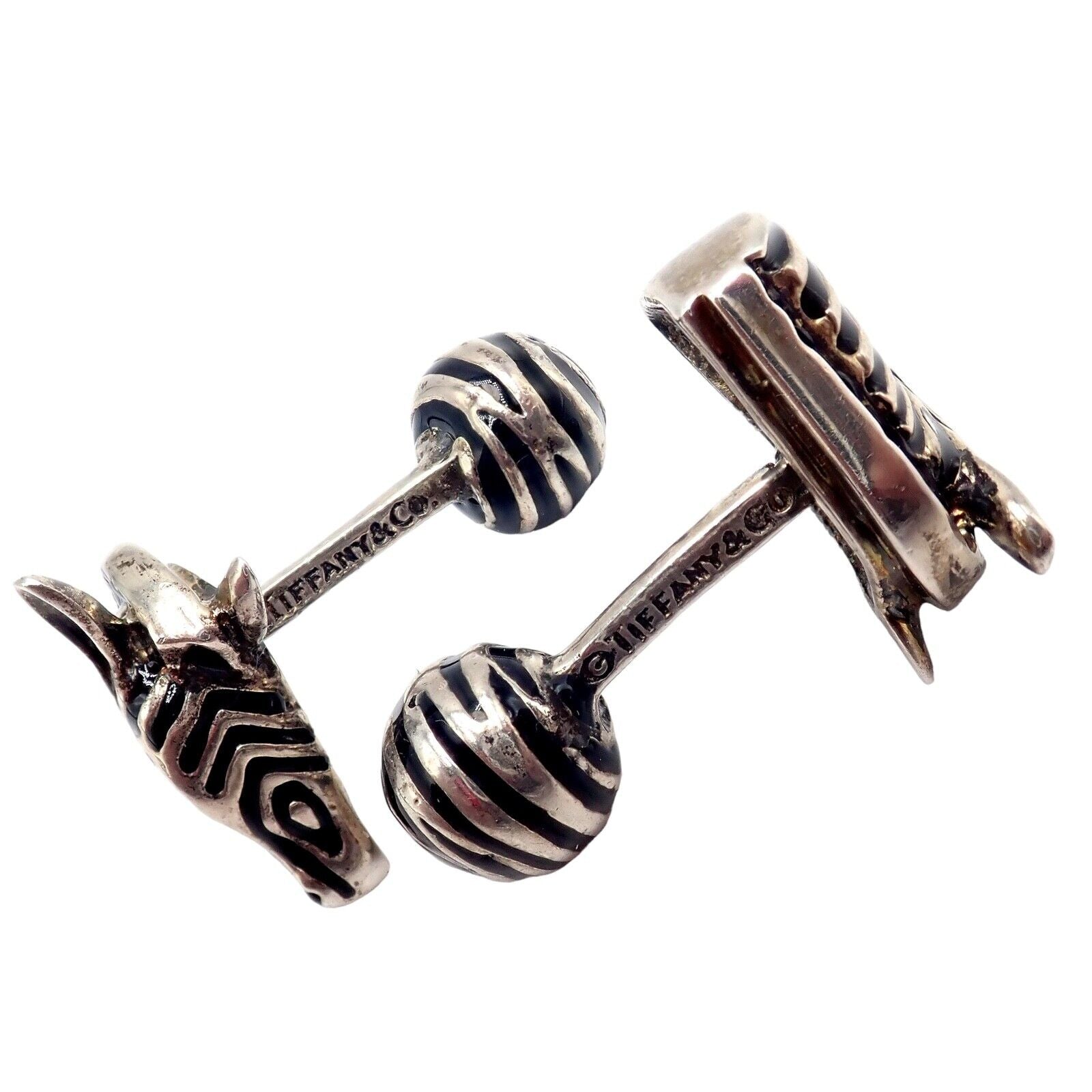 Vintage Tiffany & Co. Silver Black Enamel Zebra Cufflinks | Fortrove