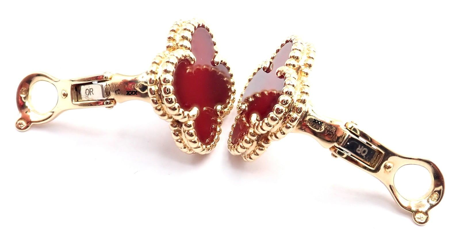 Van Cleef & Arpels Vintage Alhambra 18k Yellow Gold Red Agate Earrings Cert. | Fortrove