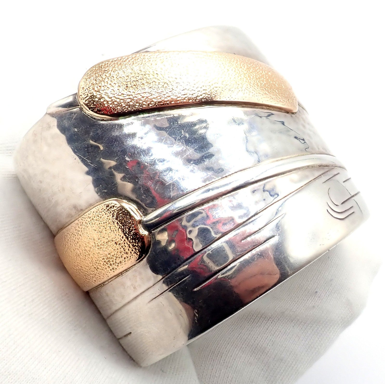 Vintage Tiffany & Co 18k Yellow Gold Silver Cattail Nature Cuff Bracelet 2001 | Fortrove