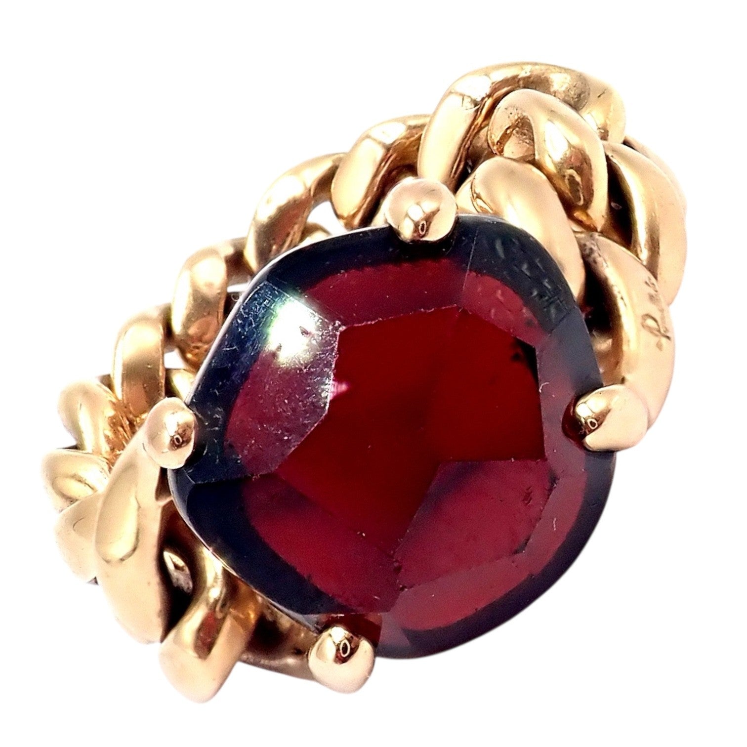 Authentic! Pomellato 18k Yellow Gold Lola Madeira Curb Link Garnet Ring Sz 7 | Fortrove