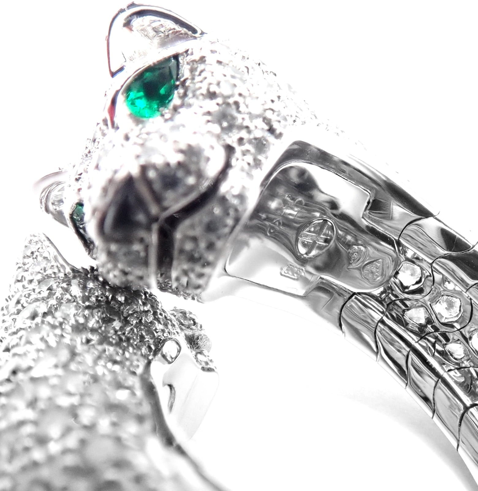 Authentic! Cartier Double Panther Panthere Lakarda 18k Gold Diamond Emerald Ring | Fortrove
