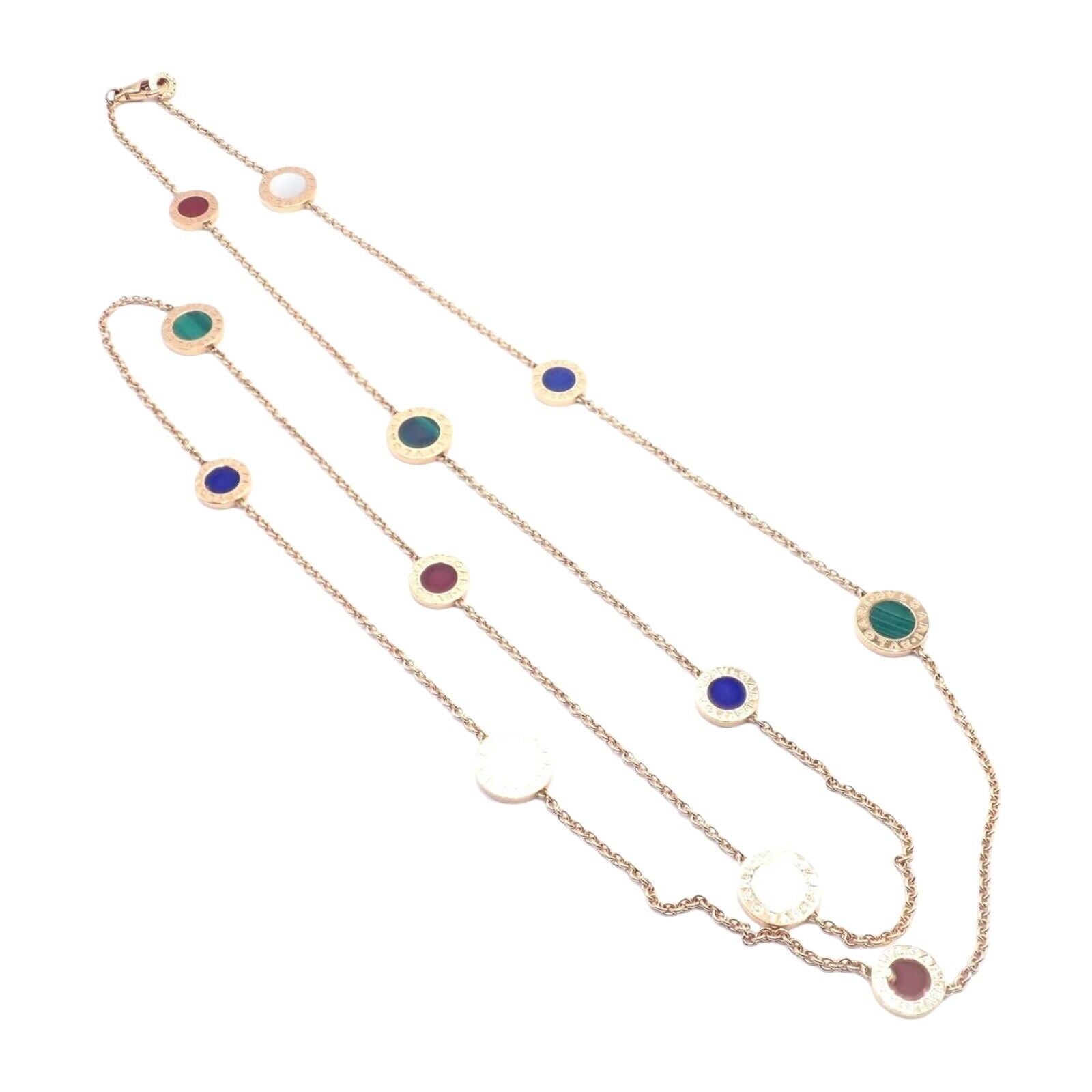 Authentic! Bvlgari Bulgari 18k Rose Gold Multi Gemstone 38" Long Necklace | Fortrove