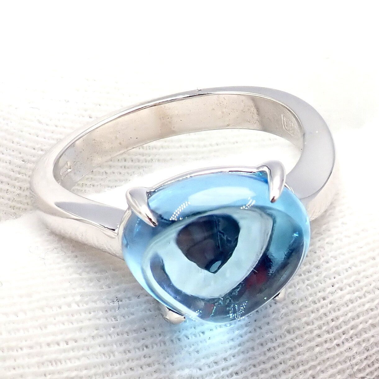 Authentic! Bulgari 18k Whtie Gold Mediterranean Eden Blue Topaz Ring Size 6 | Fortrove