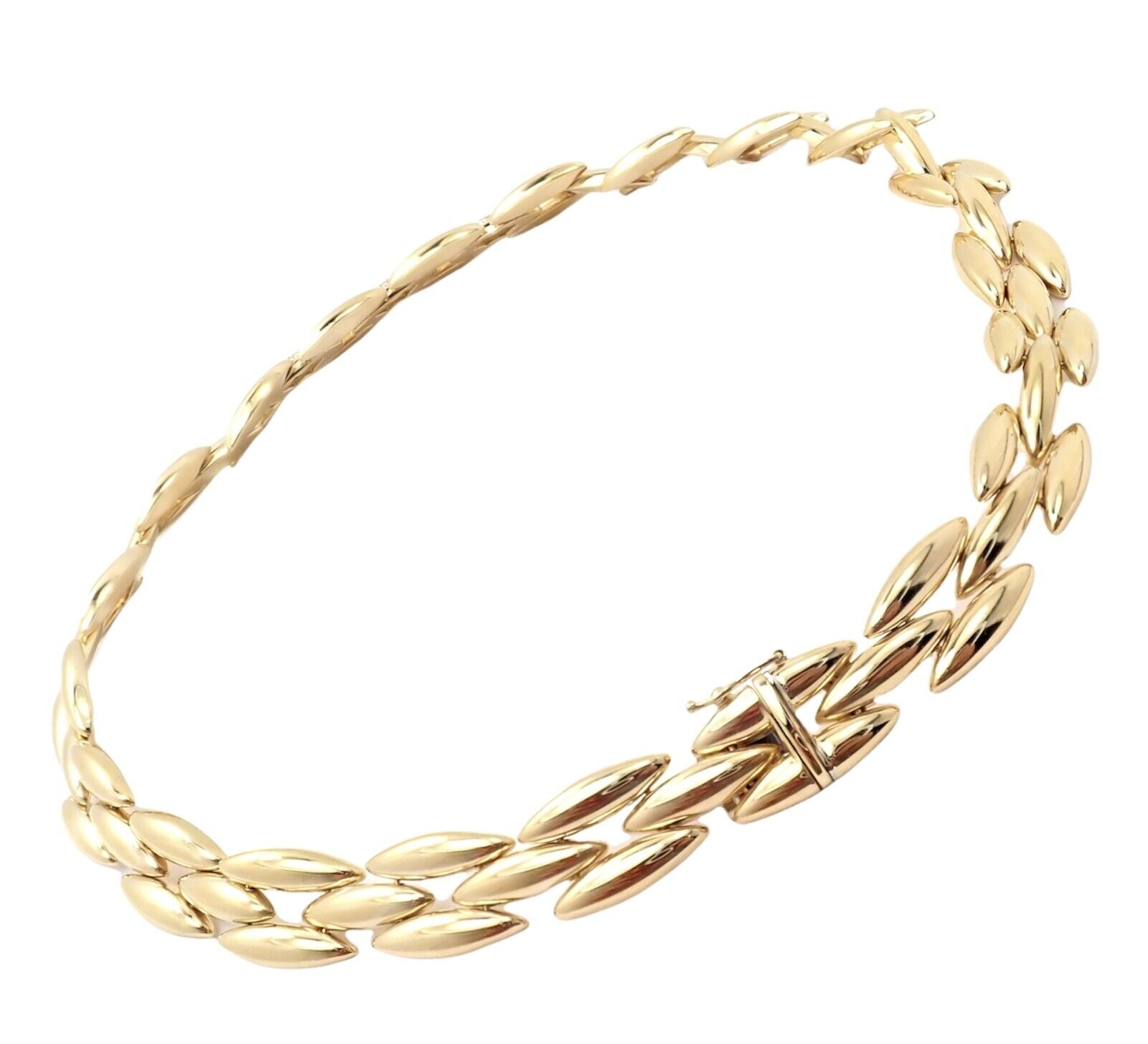 Authentic! Cartier 18k Yellow Gold Diamond Three Row Gentiane Rice Link Necklace | Fortrove