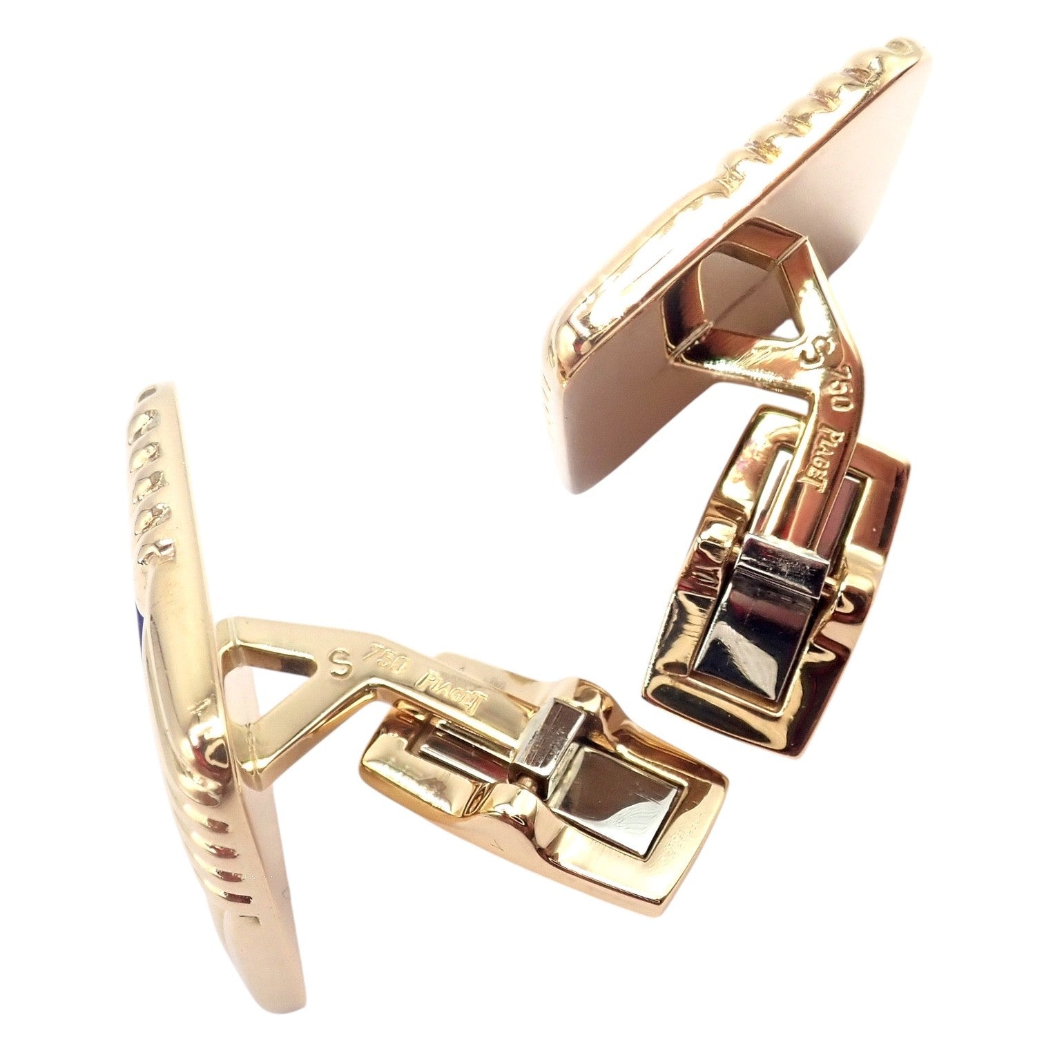 Piaget 18k Yellow Gold Large Lapis Lazuli Rope Square Gold Cufflinks | Fortrove