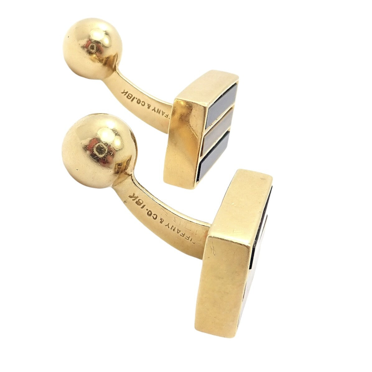 Rare Vintage Tiffany & Co. 18k Yellow Gold Classic Onyx Tiger Eye Cufflinks | Fortrove