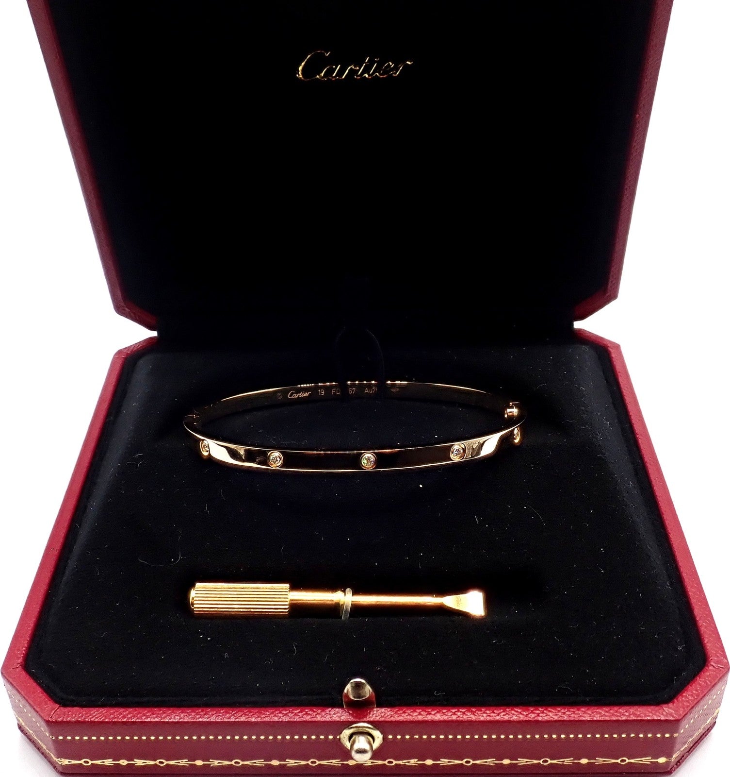 Cartier Jewelry & Watches:Fine Jewelry:Bracelets & Charms Cartier Love 18k Yellow Gold 10 Diamond Small Model Bangle Bracelet Sz 19 Cert.