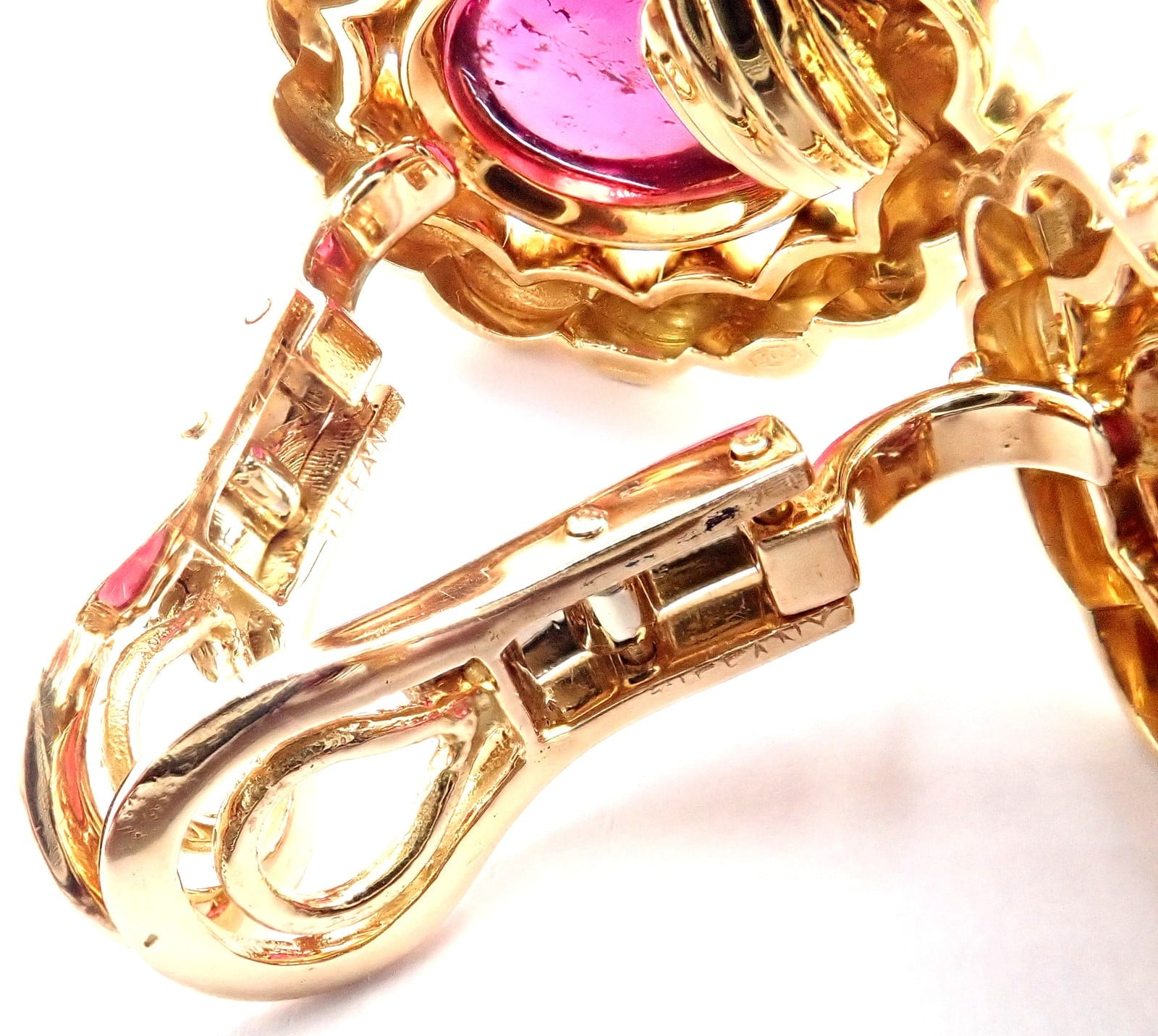 Authentic! Vintage Tiffany & Co 18k Yellow Gold Large Pink Tourmaline Earrings | Fortrove