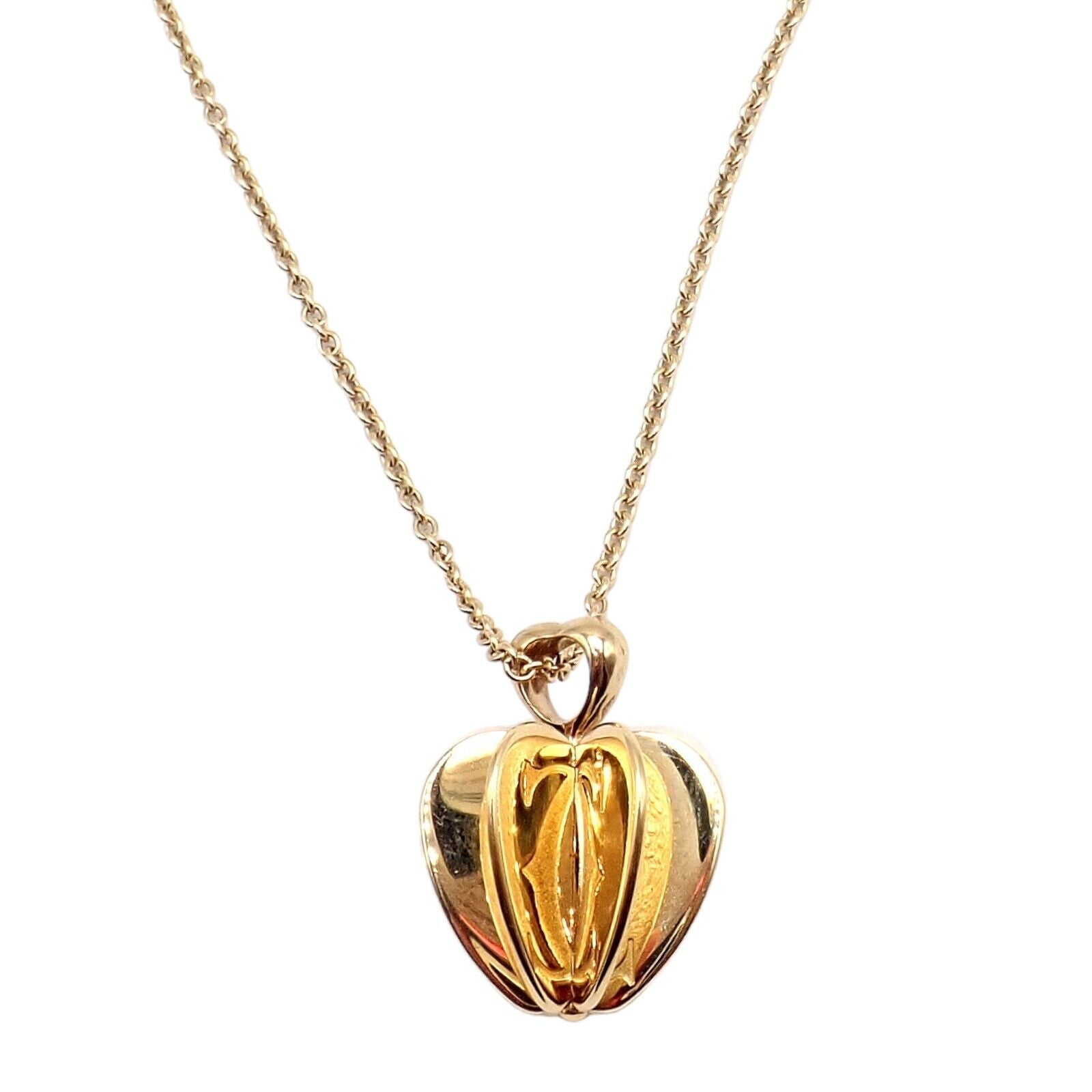 Rare! Cartier 18k Yellow Gold Double C 3D Apple Pendant Chain Necklace | Fortrove