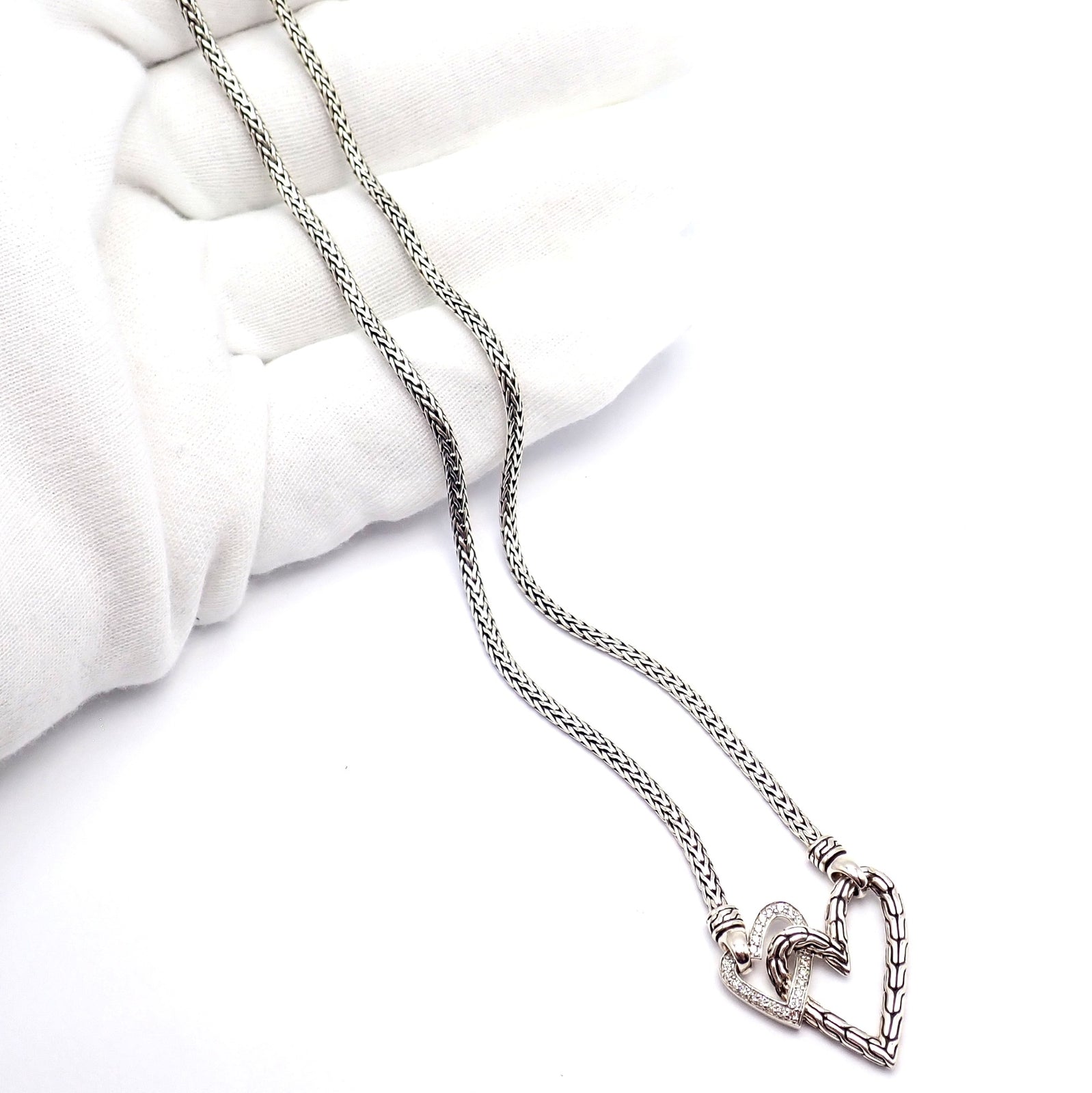 John Hardy Jewelry & Watches:Fine Jewelry:Necklaces & Pendants Authentic! John Hardy JH Silver Diamond Double Heart Manah Necklace