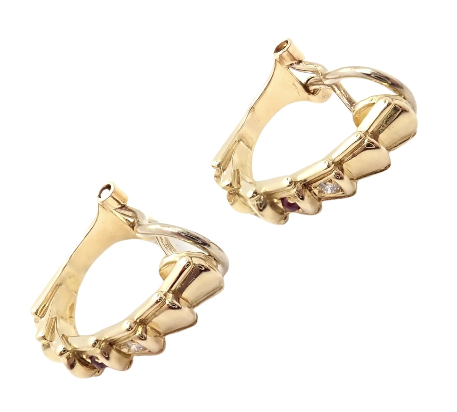 Rare! Authentic Christian Dior 18k Yellow Gold Diamond Ruby Earrings | Fortrove