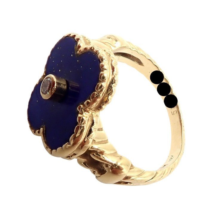 Van Cleef & Arpels Alhambra 18k Yellow Gold Lapis Lazuli Diamond Ring Sz 4 | Fortrove