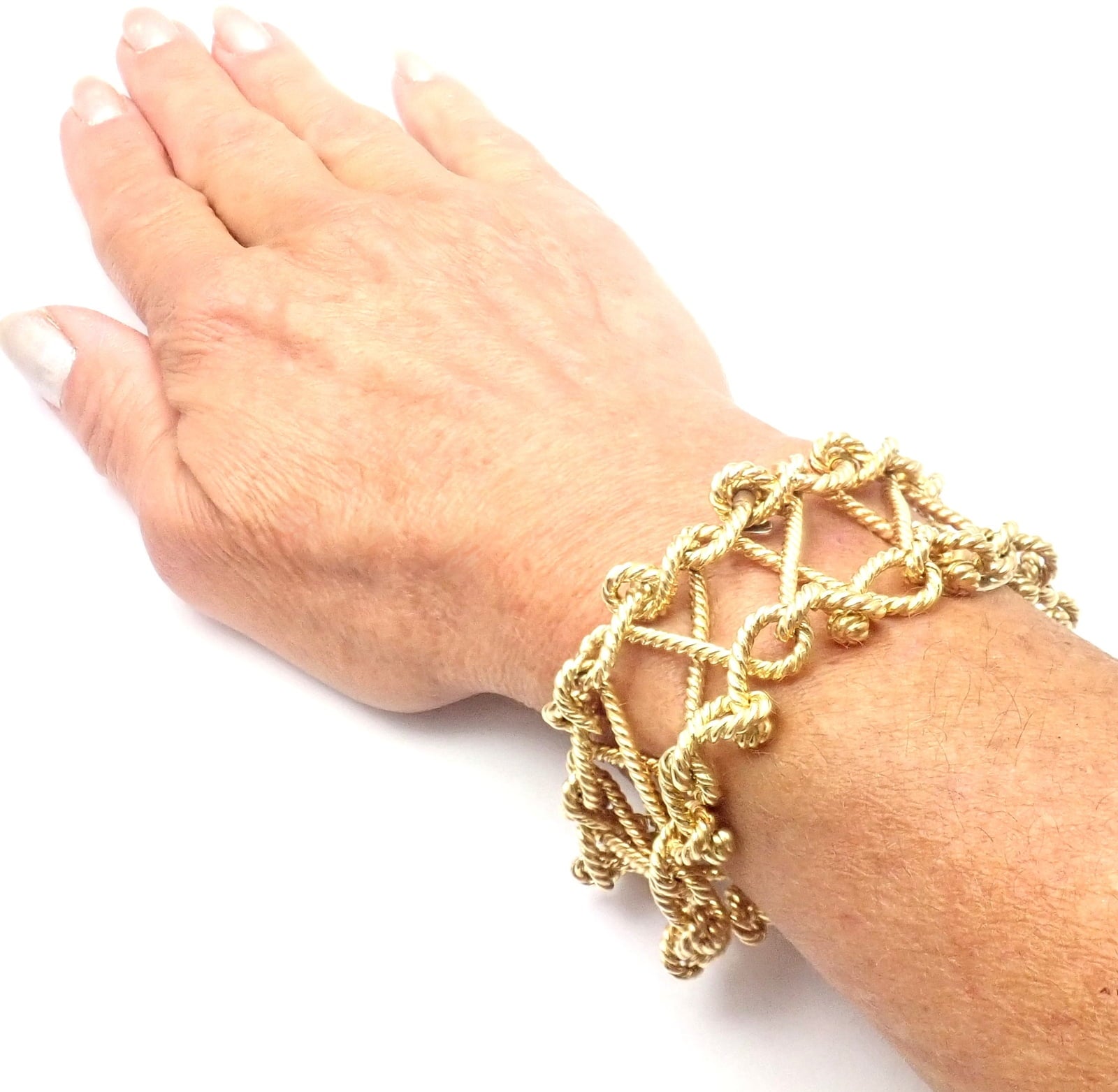 Verdura Jewelry & Watches:Fine Jewelry:Bracelets & Charms Rare! Authentic Verdura 18k Yellow Gold Twisted Rope Openwork Wide Link Bracelet