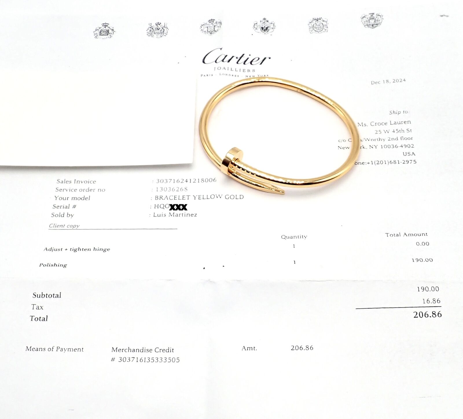 Cartier Juste un Clou Nail 18k Yellow Gold Bangle Bracelet Size 17 Paper | Fortrove