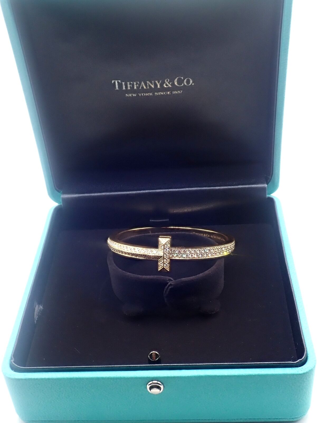 Tiffany & Co. Jewelry & Watches:Fine Jewelry:Bracelets & Charms Authentic! Tiffany & Co 18k Yellow Gold Diamond T1 Wide Hinged Bangle Bracelet