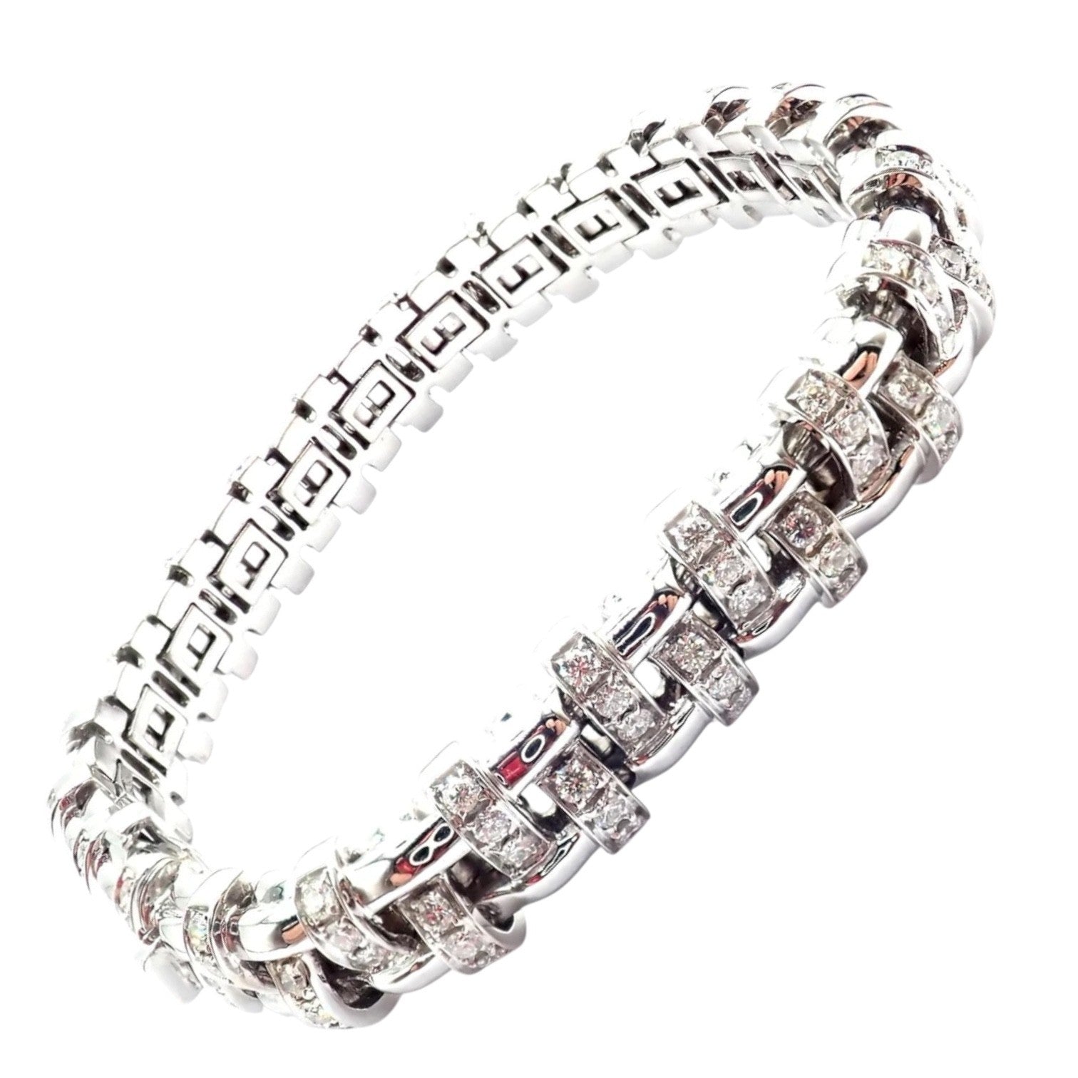 Authentic! Tiffany & Co Vannerie 18k White Gold Basket Weave Diamond Bracelet | Fortrove