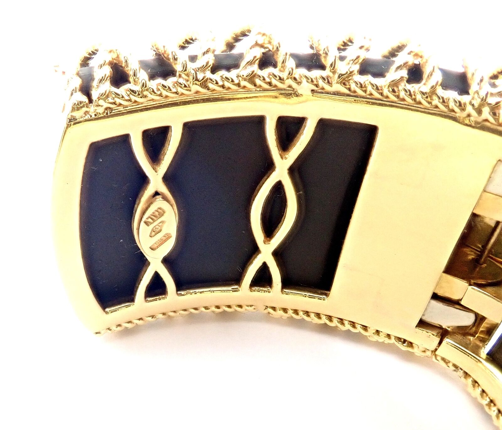 Authentic! Roberto Coin 18k Yellow Gold Diamond Ebony Wood Cuff Bangle Bracelet | Fortrove