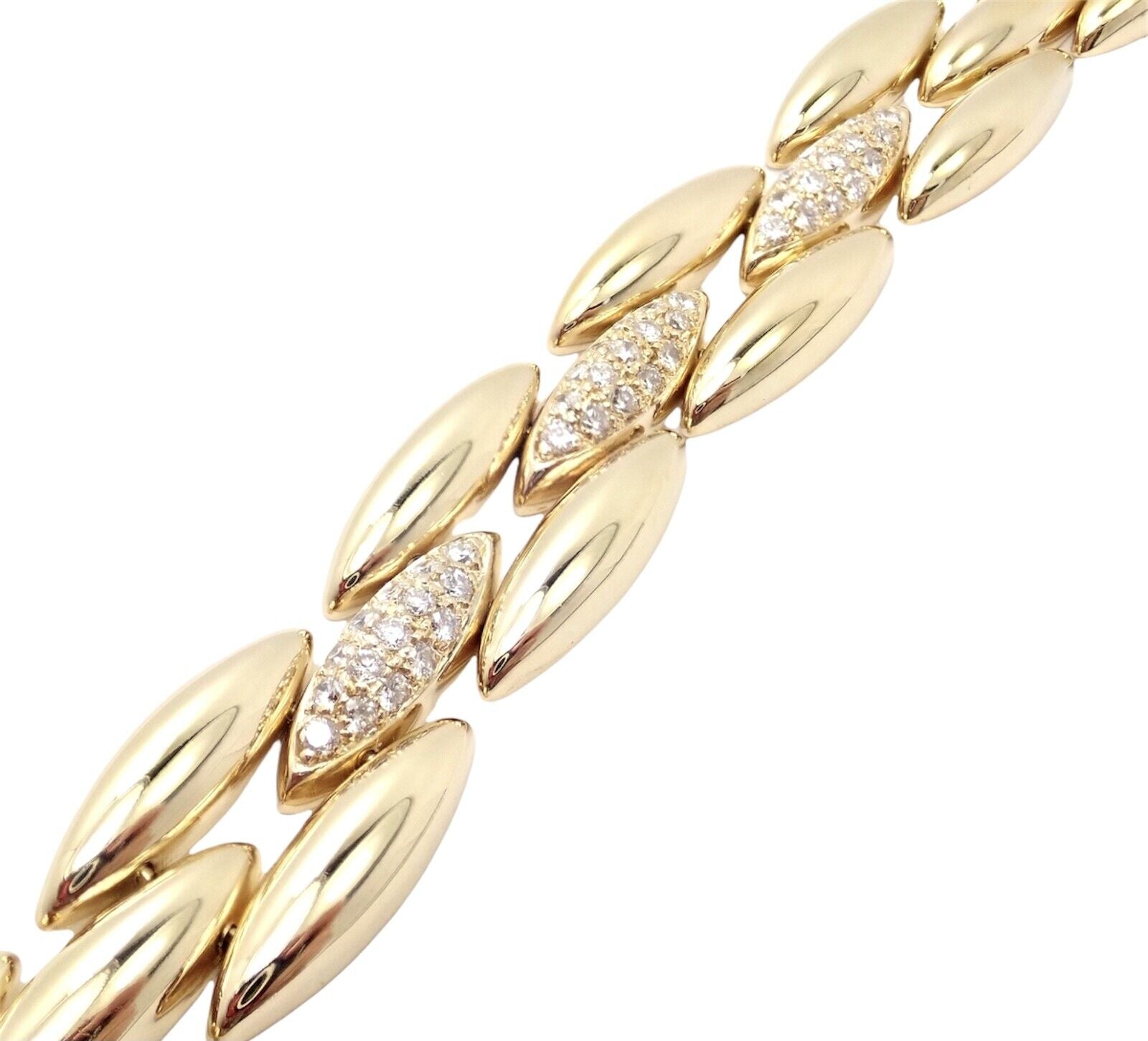 Authentic! Cartier 18k Yellow Gold Diamond Three Row Gentiane Rice Link Necklace | Fortrove