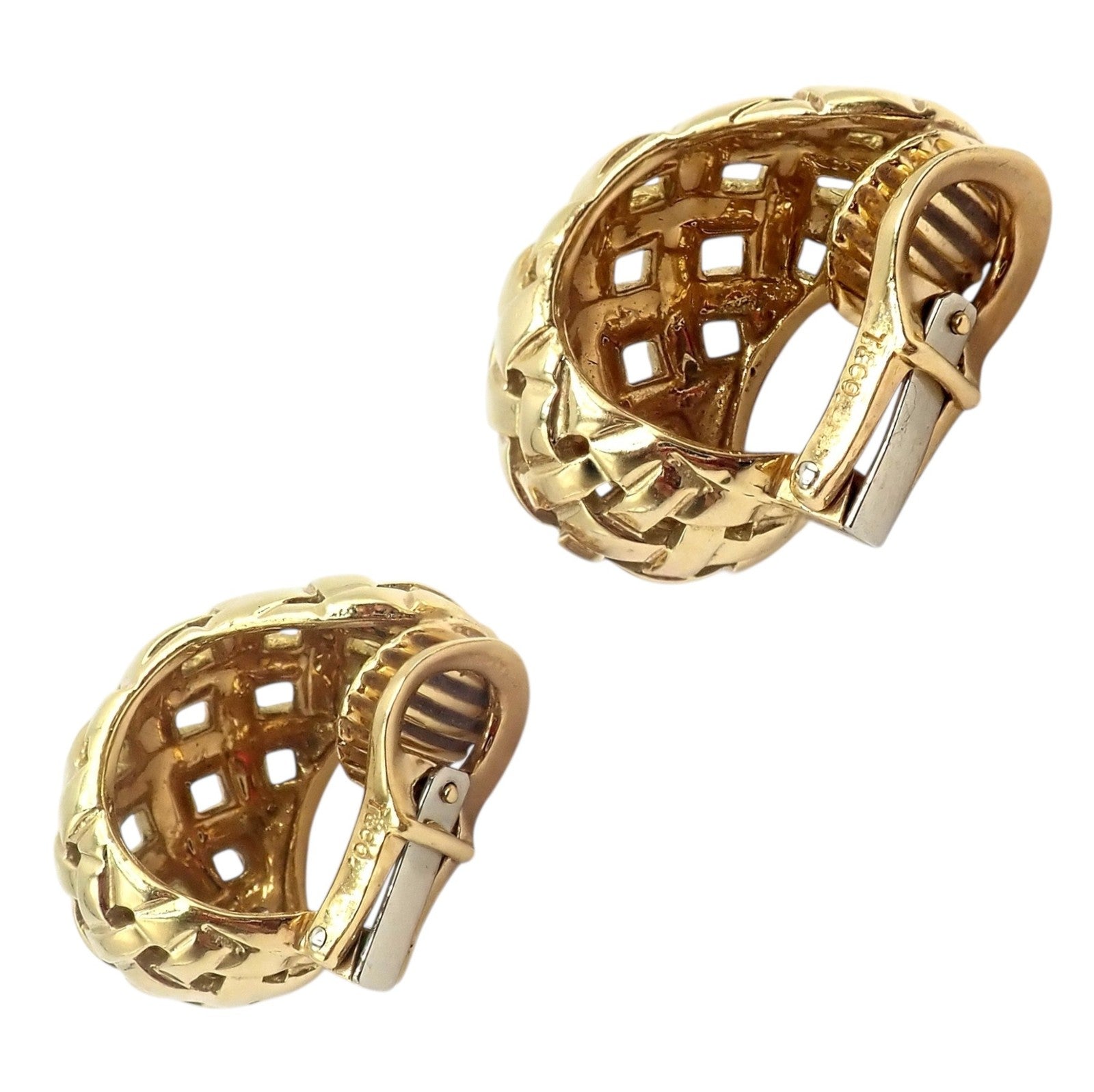 Authentic! Tiffany & Co 18k Yellow Gold Vannerie Basket Weave Earrings 1989 | Fortrove