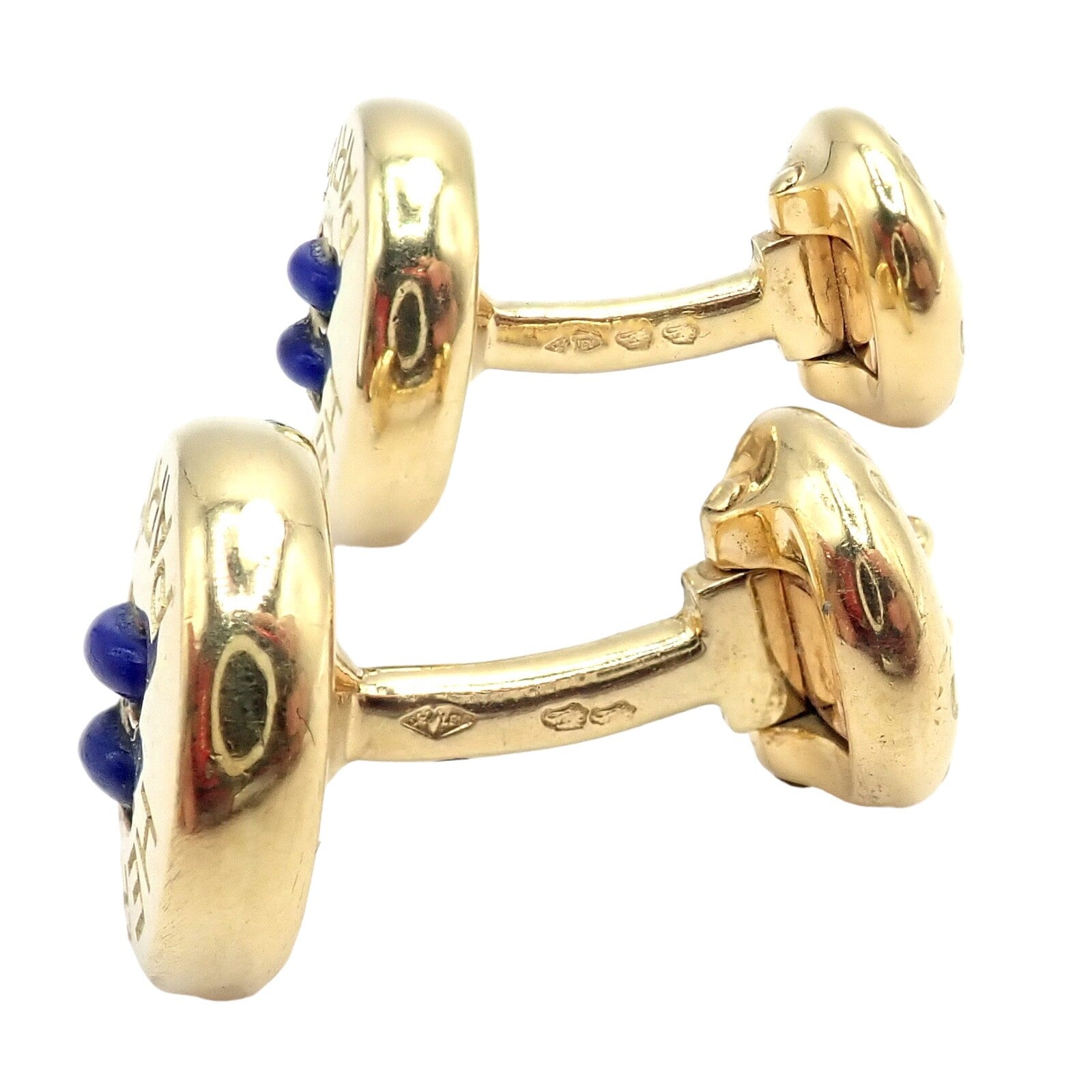 Hermes Jewelry & Watches:Men's Jewelry:Cufflinks Rare! Vintage Authentic Hermes Paris 18k Yellow Gold Mens Lapis Button Cufflinks