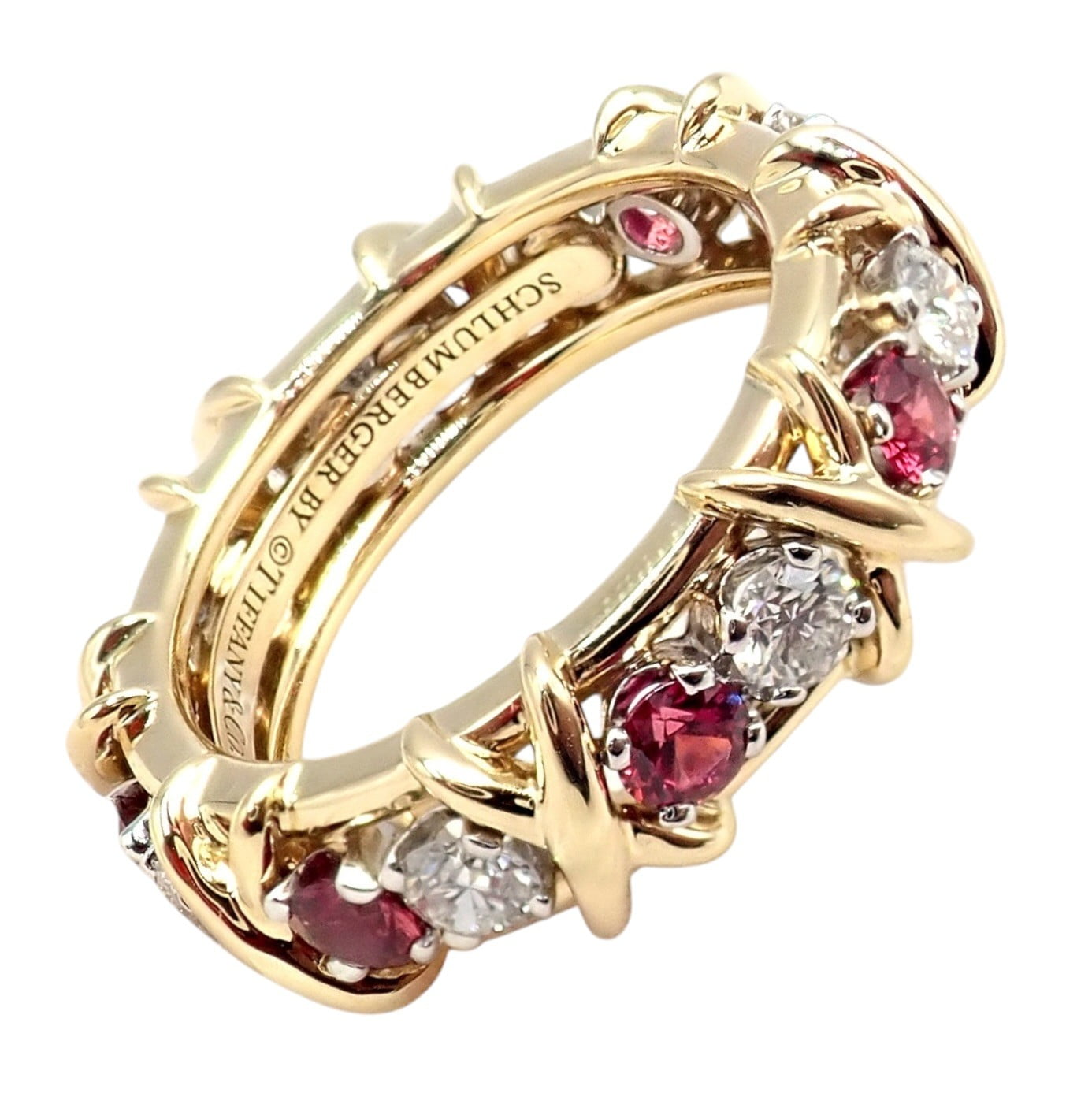 Tiffany & Co. Jewelry & Watches:Fine Jewelry:Rings Tiffany & Co Schlumberger 18k Gold Platinum 16 Stone Diamond Ruby Band Ring Sz 5