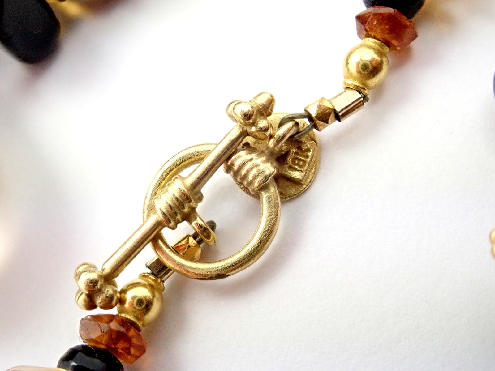 Laura Gibson 18k Yellow Gold Briolette Smokey Topaz Onyx Bead Large Necklace | Fortrove