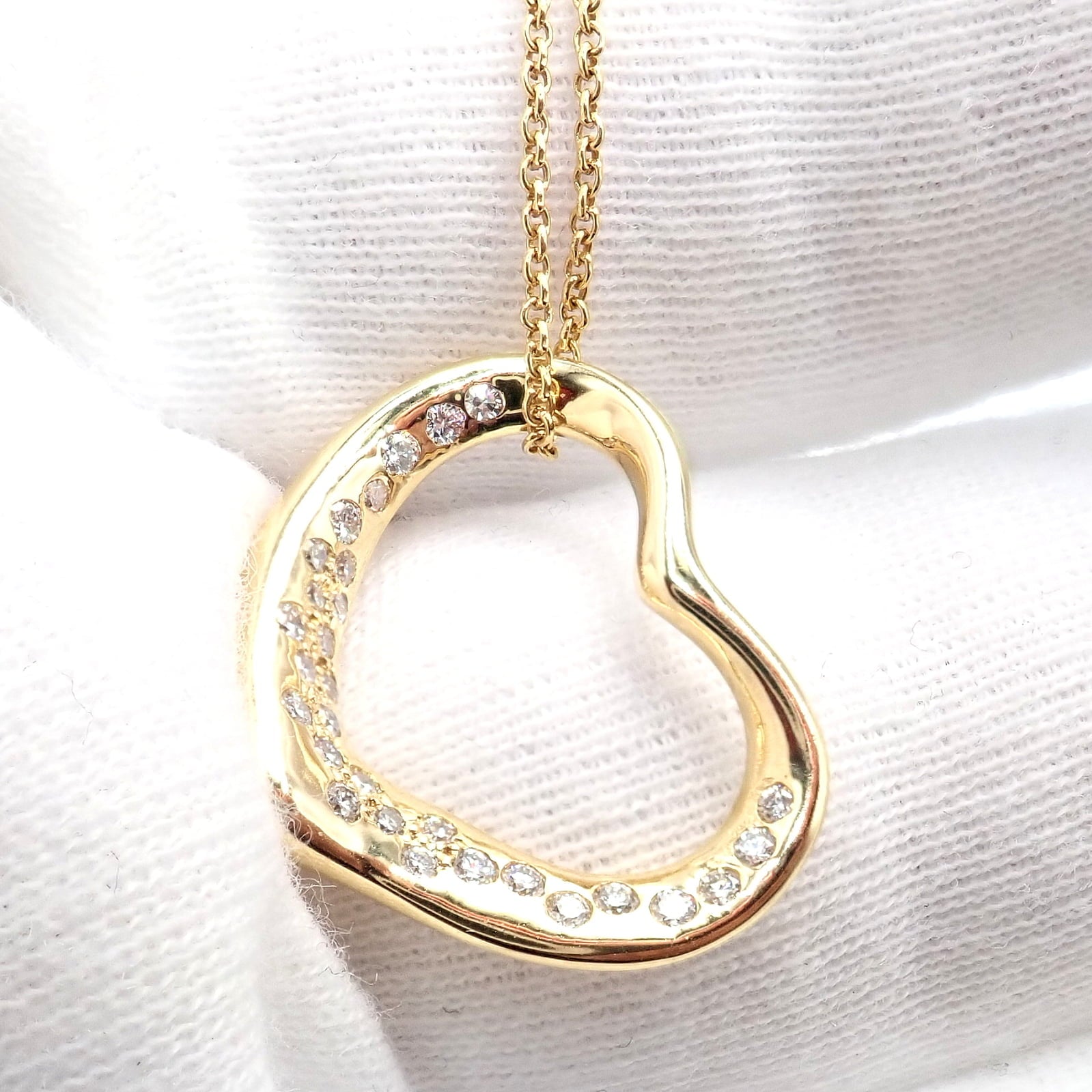 Tiffany & Co. Jewelry & Watches:Fine Jewelry:Necklaces & Pendants Authentic! Tiffany & Co Elsa Peretti 18k Yellow Gold Diamond Open Heart Necklace