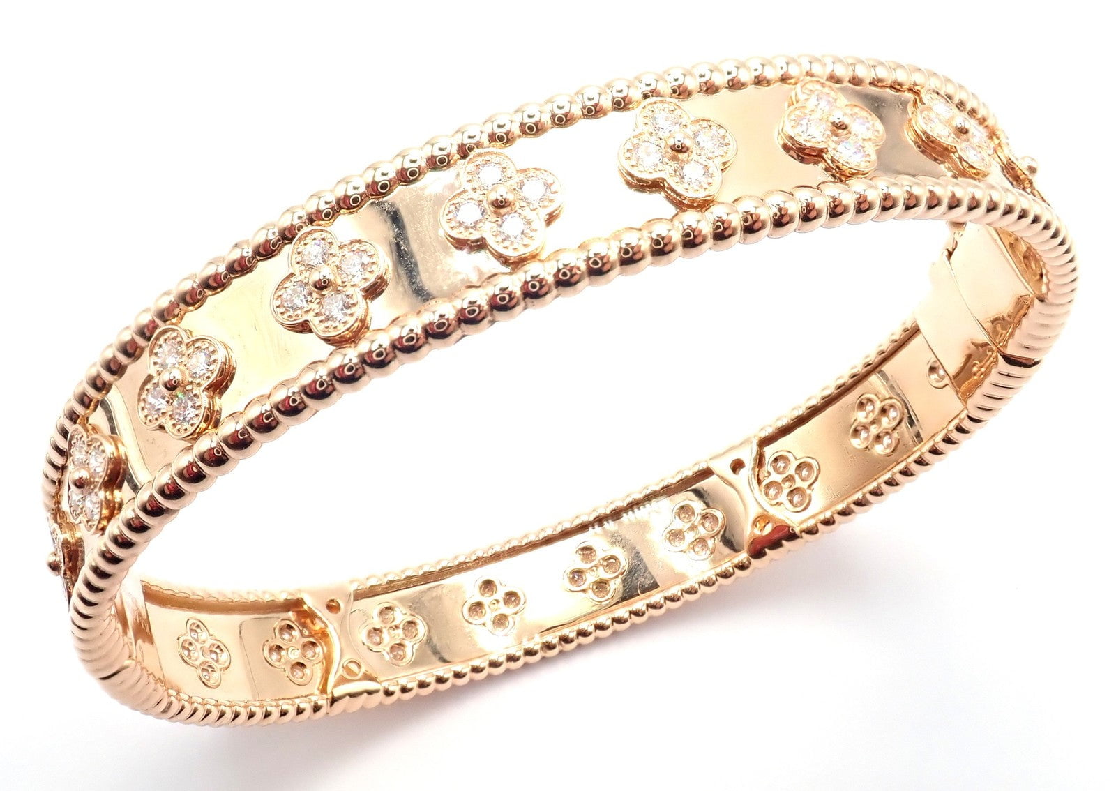 Van Cleef & Arpels Jewelry & Watches:Fine Jewelry:Bracelets & Charms Authentic! Van Cleef & Arpels 18k Rose Gold Diamond Clovers Bangle Bracelet
