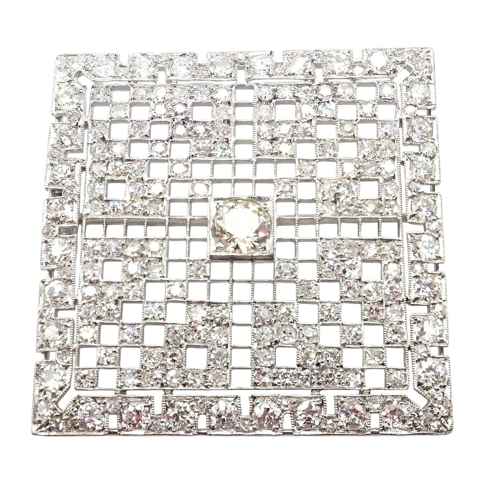 Vintage Estate Art Deco Platinum 5ctw Diamond Square Pin Brooch | Fortrove