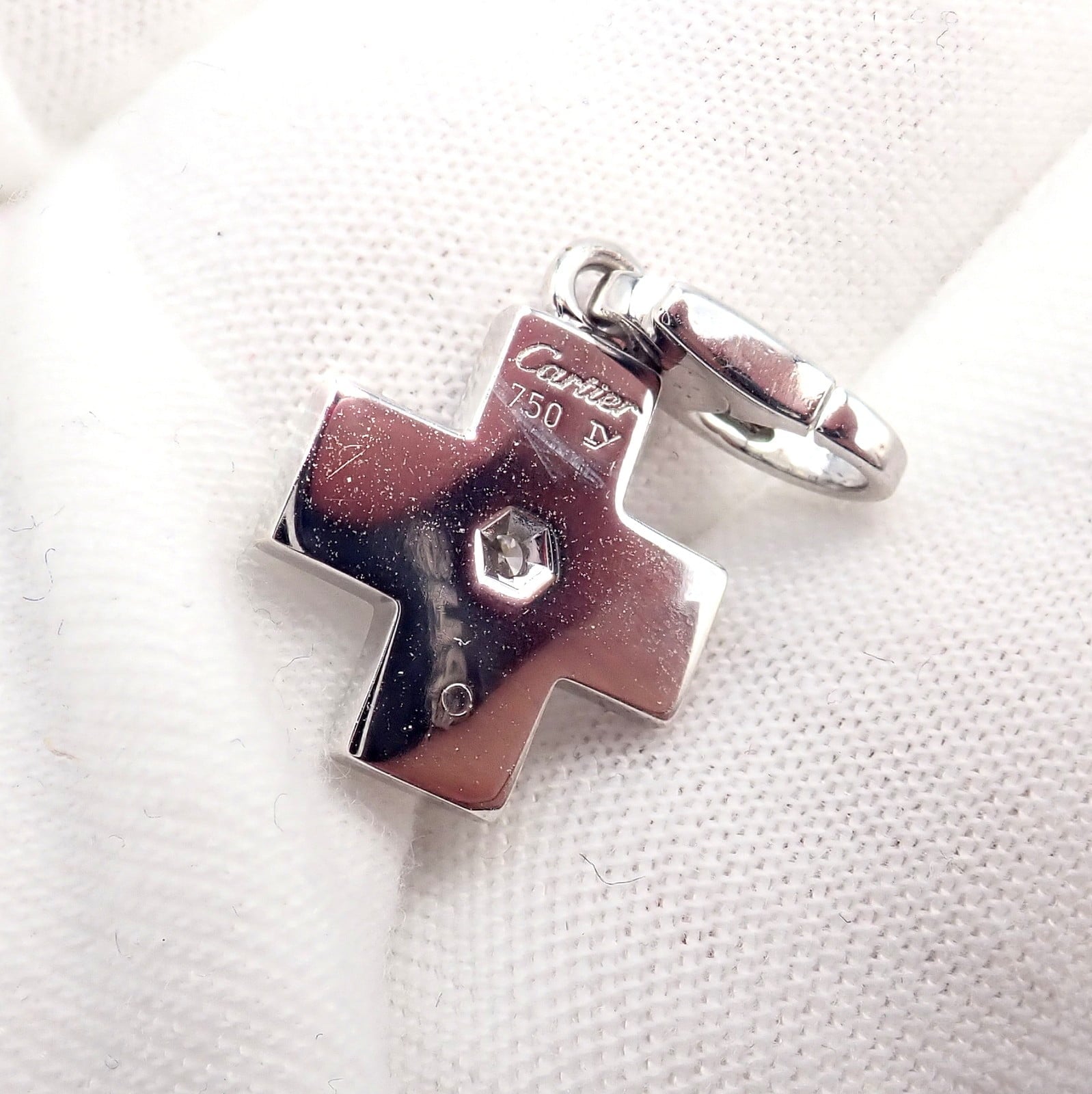 Cartier Jewelry & Watches:Fine Jewelry:Necklaces & Pendants Authentic! Cartier 18k White Gold Diamond Small Cross Charm Pendant