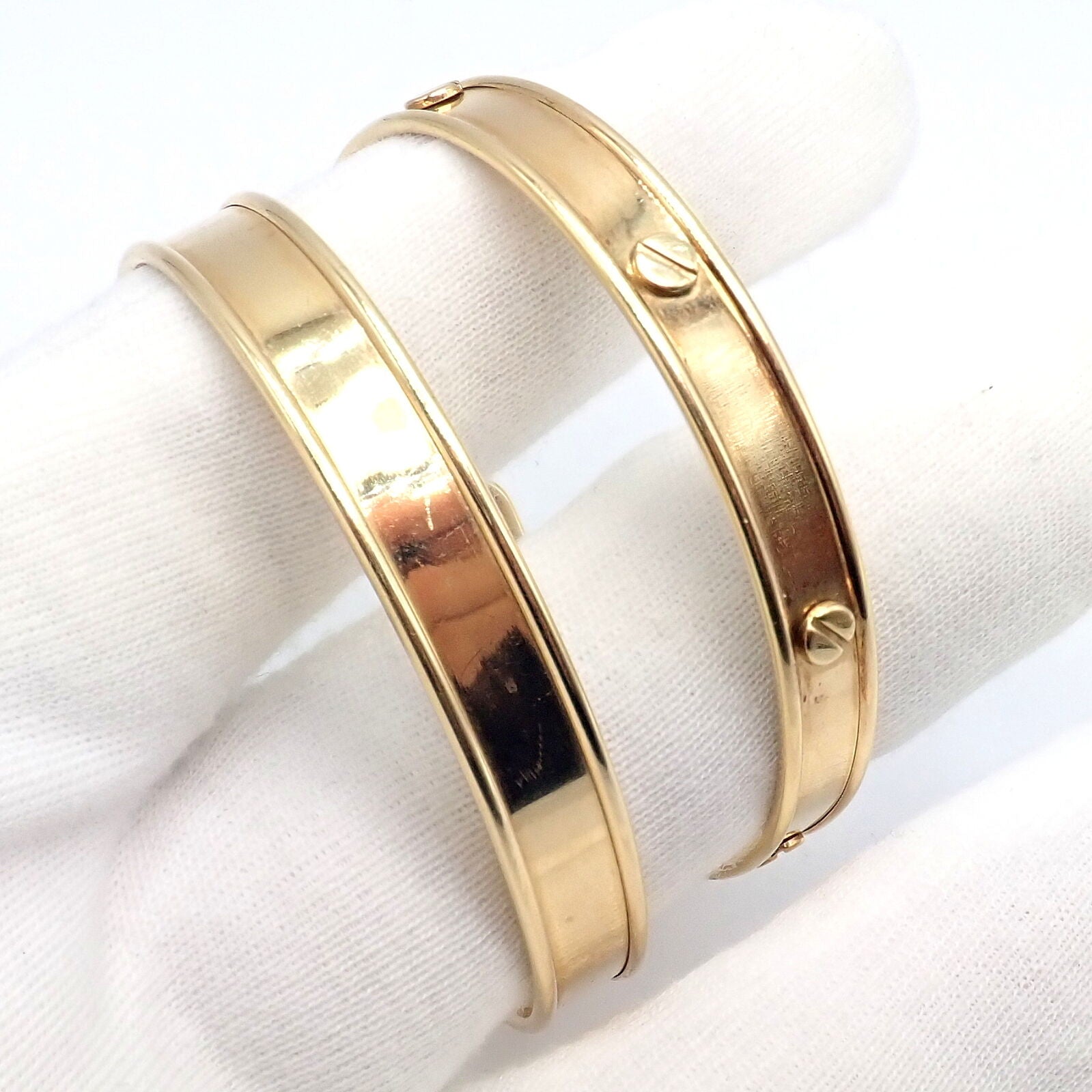 Vintage Estate 14k Yellow Gold Cuff Bracelet Pair Stacking Set | Fortrove