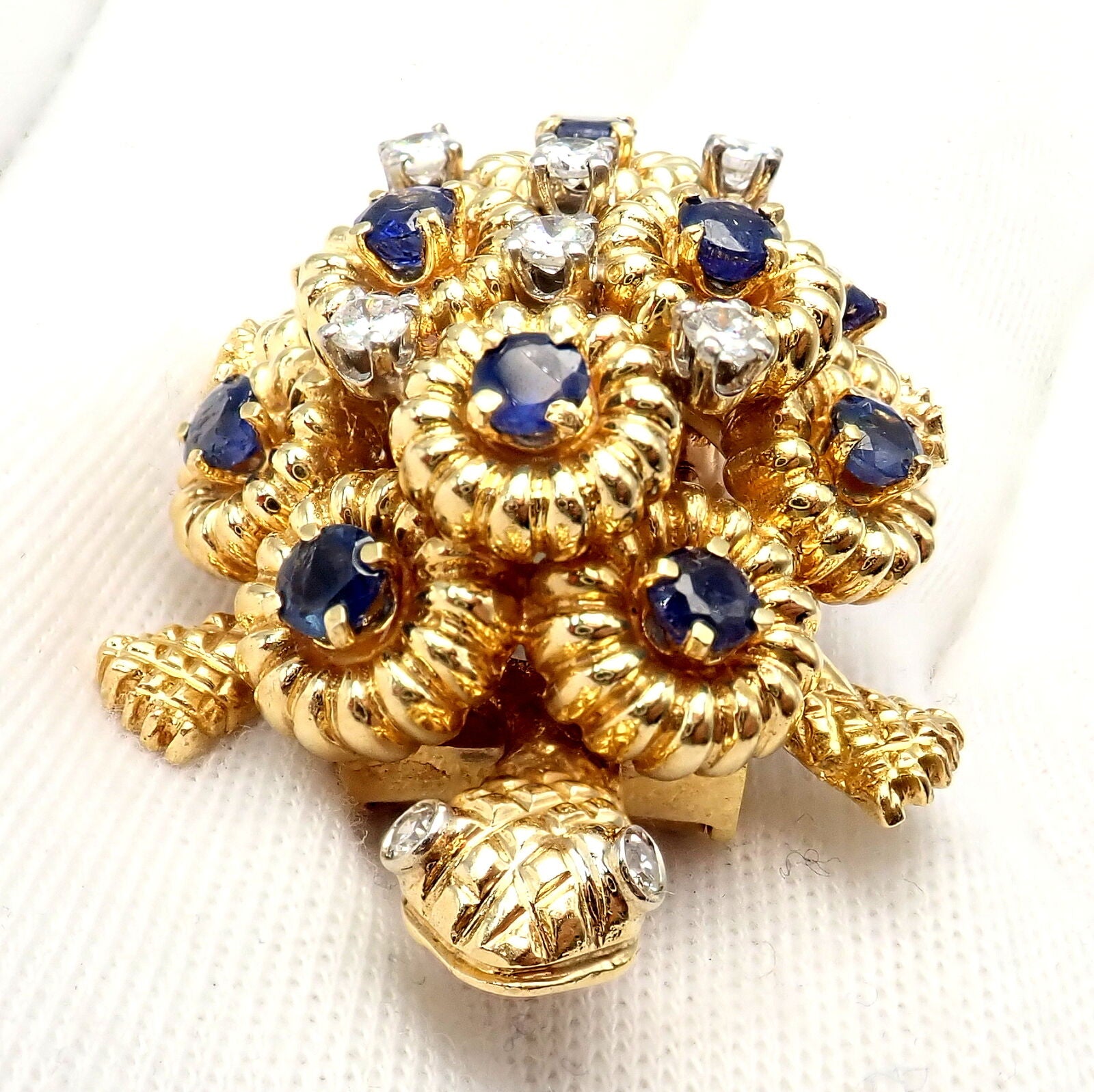 Rare! Authentic Tiffany & Co. Turtle 18k Yellow Gold Diamond Sapphire Pin Brooch | Fortrove