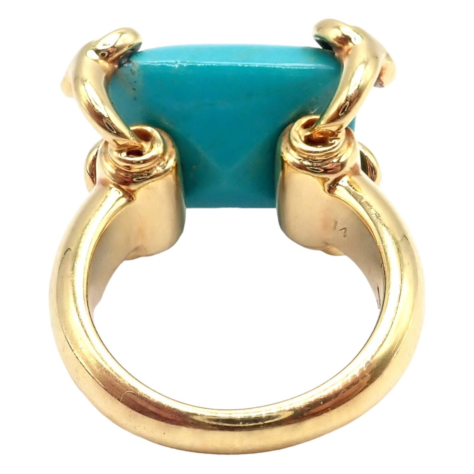 Gucci Jewelry & Watches:Fine Jewelry:Rings Authentic! Gucci 18K Yellow Gold Large Turquoise Horsebit Ring